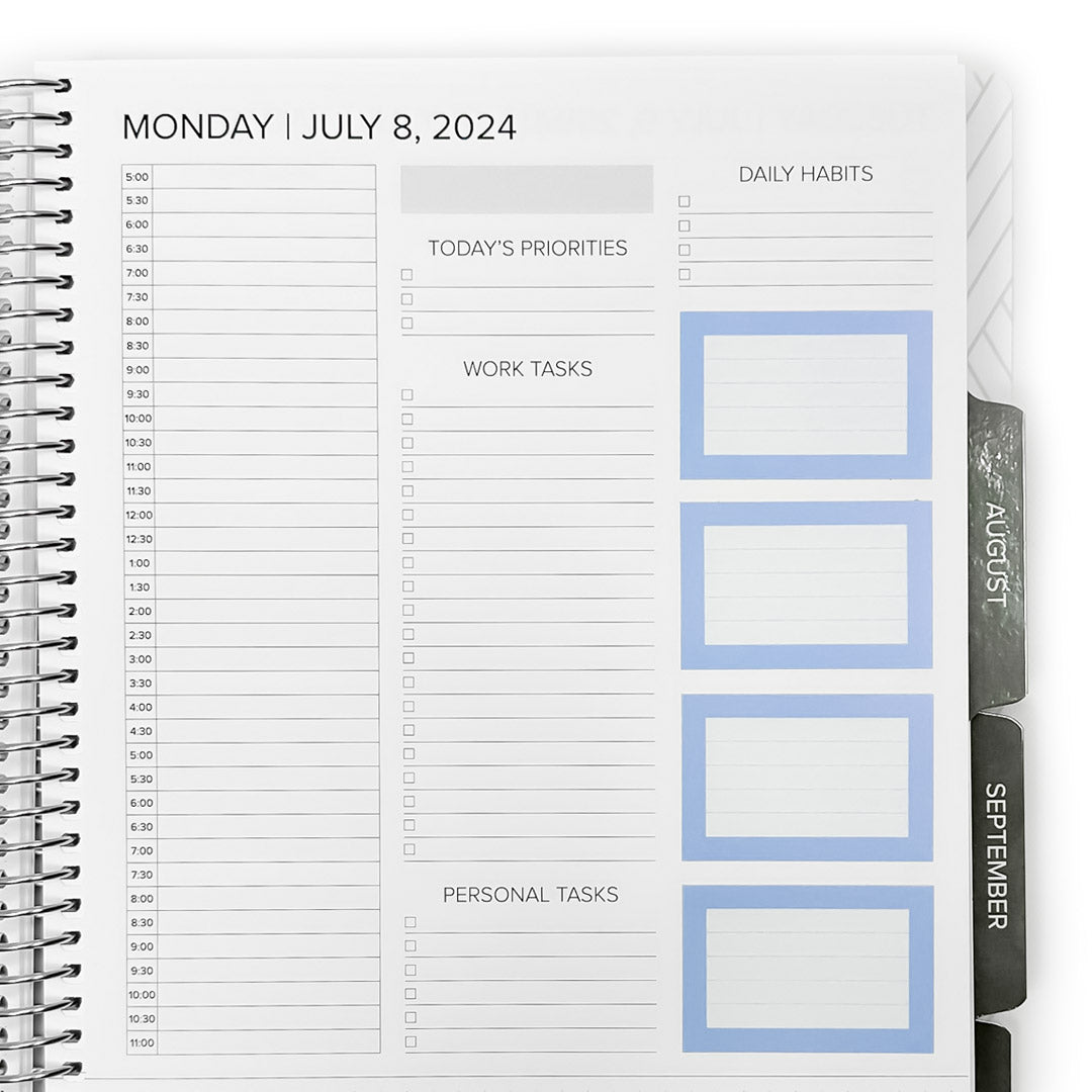 Planner layout featuring Freedom Box Cover Stickers for organizing daily tasks, priorities, and habits. Ideal for a stylish and functional planning experience.