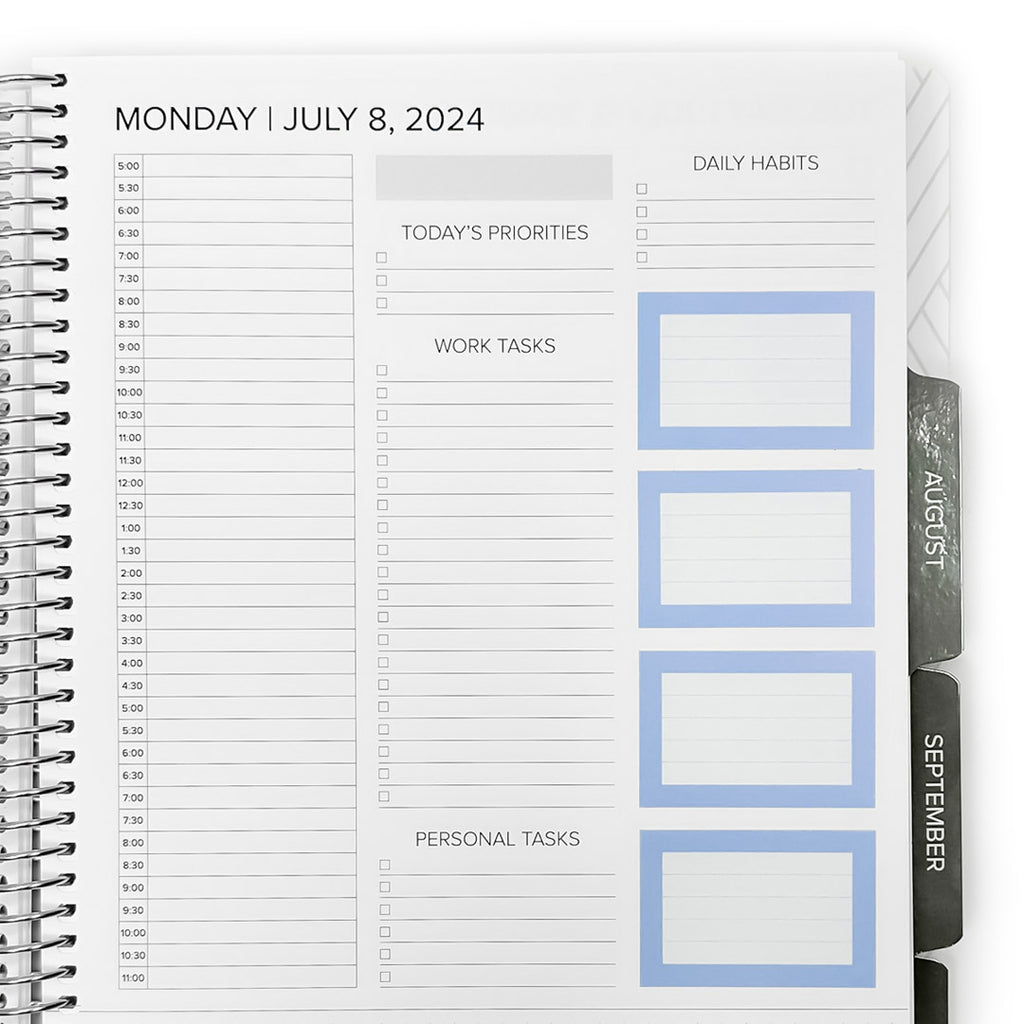 Planner layout featuring Freedom Box Cover Stickers for organizing daily tasks, priorities, and habits. Ideal for a stylish and functional planning experience.
