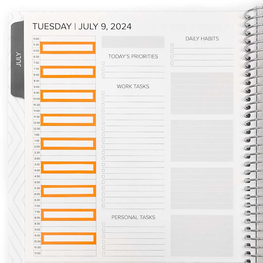 One Hour Block Stickers on a daily planner layout, showcasing hourly blocks for scheduling appointments, tasks, and priorities. Perfect for organizing your day with a clear timeline.