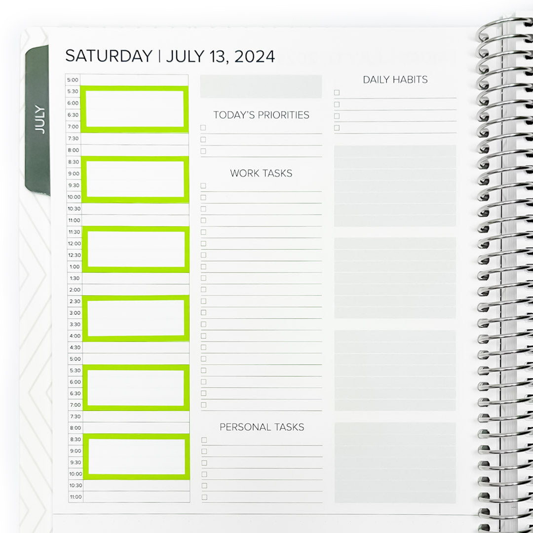 2 Hour Block Stickers displayed in a Daily Layout planner for Saturday, July 13, 2024, showcasing the hourly timeline with highlighted sections for planning.