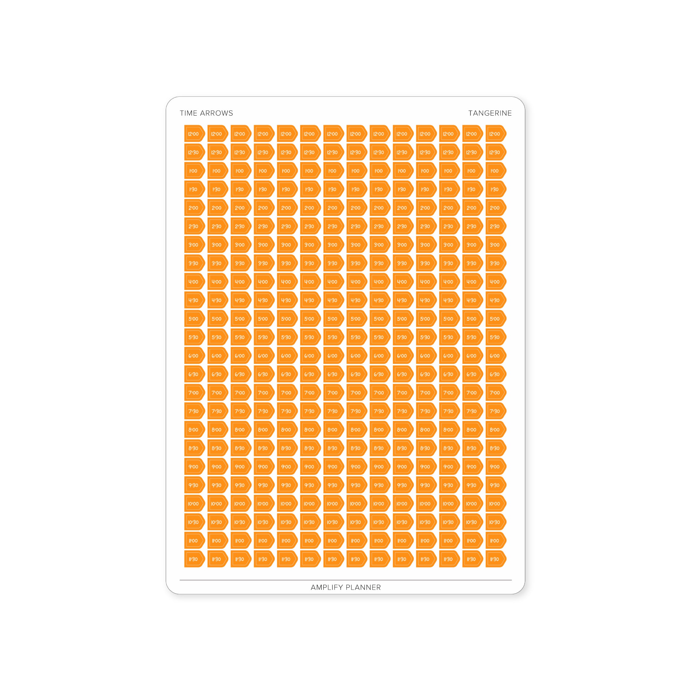 Time Arrow Stickers in Tangerine color, perfect for organizing weekly goals and schedules with 336 stickers on a single sheet for flexible planning.