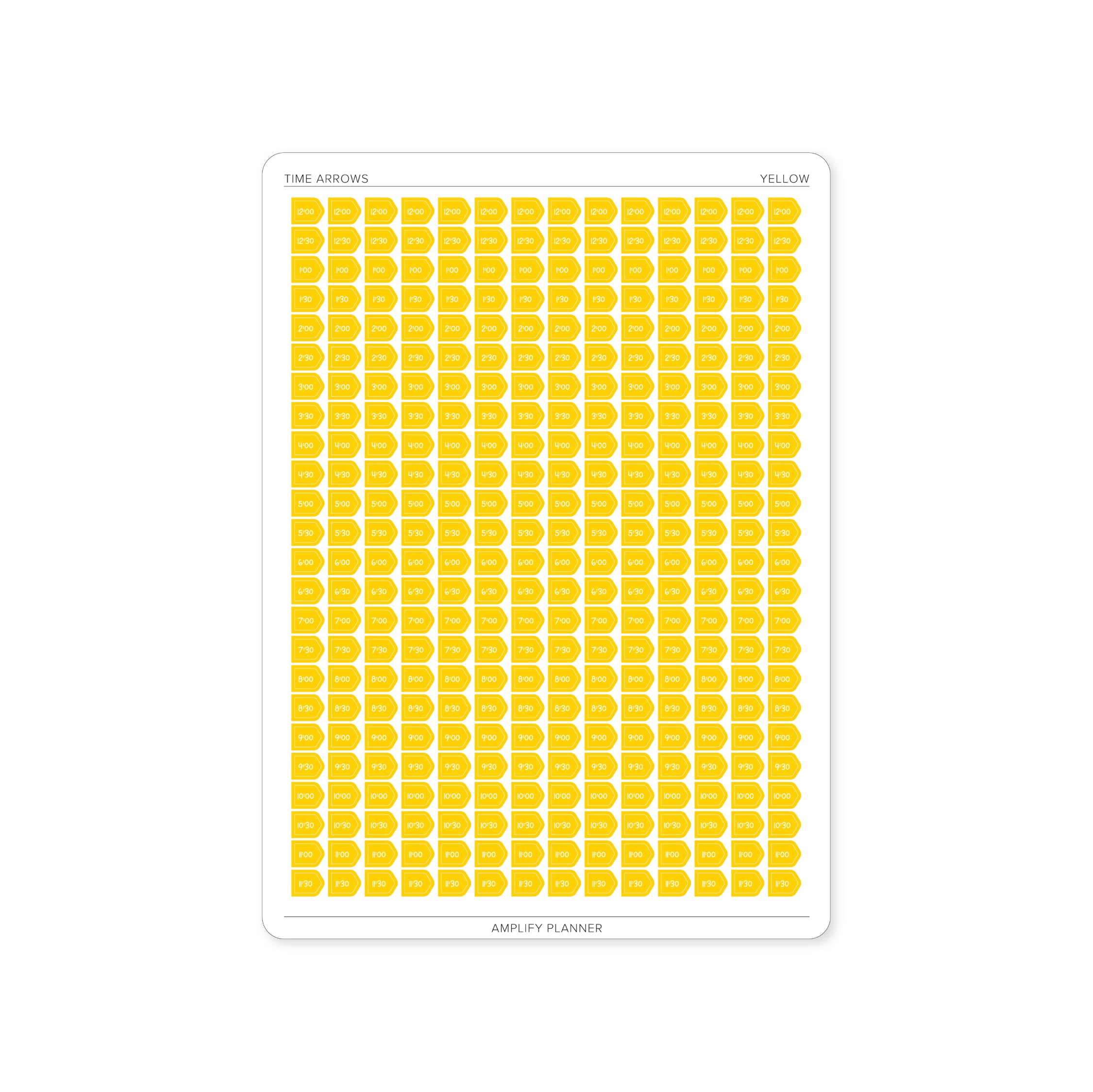Time Arrow Stickers in Yellow color, featuring an arrow design to easily mark time increments in both horizontal and vertical weekly layouts.