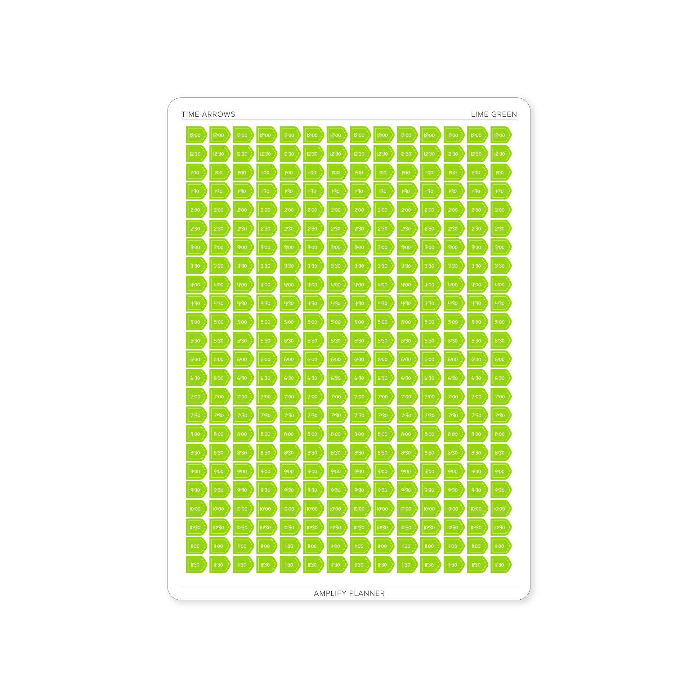 Time Arrow Stickers in Lime Green color, ideal for enhancing time awareness and structure in weekly planning with 336 repositionable stickers.