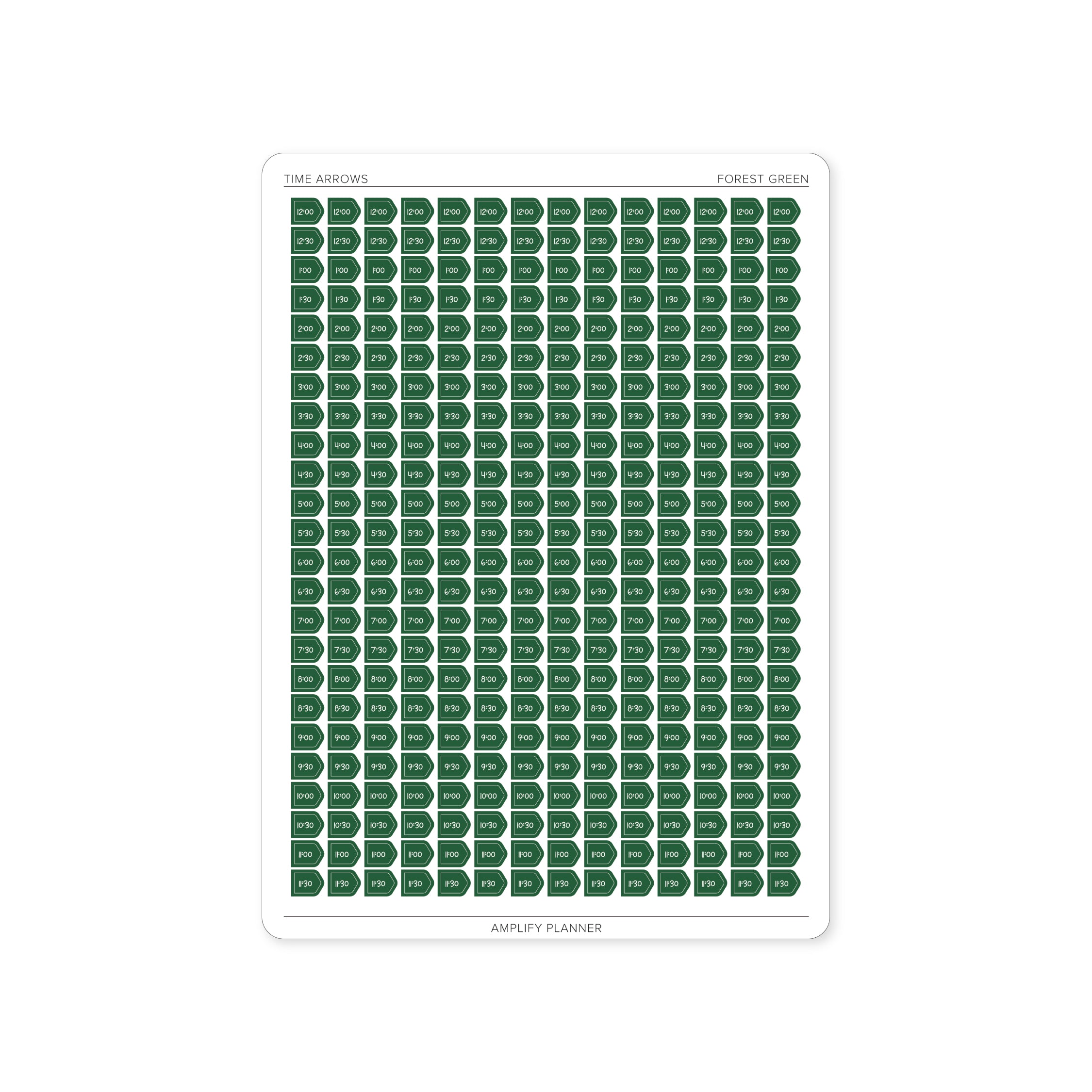 Time Arrow Stickers in Forest Green color, featuring a clear arrow design meant to visualize scheduled time blocks in a weekly planner.