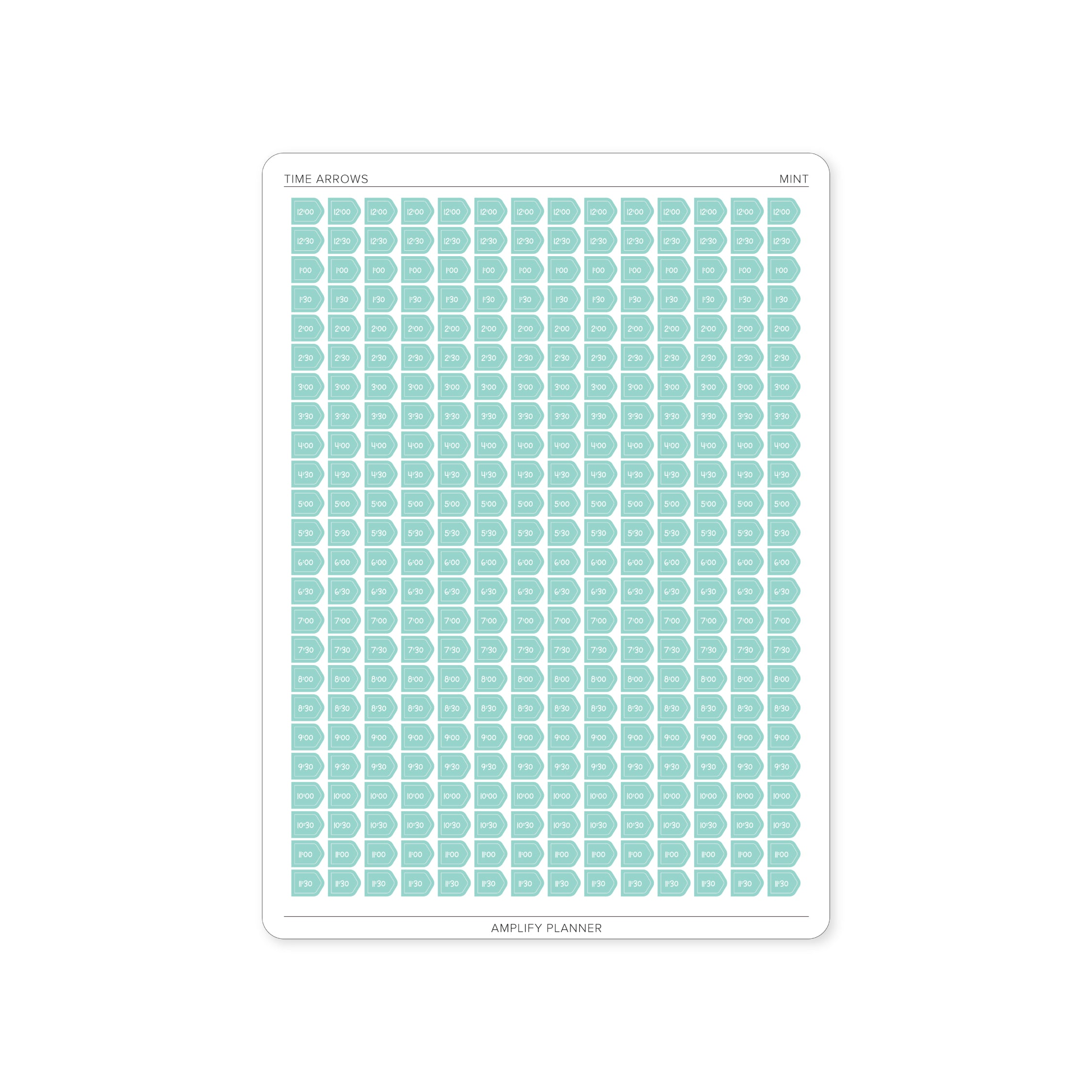 Time Arrow Stickers in Mint color, perfect for creating a colorful and organized weekly layout to track tasks and meetings.