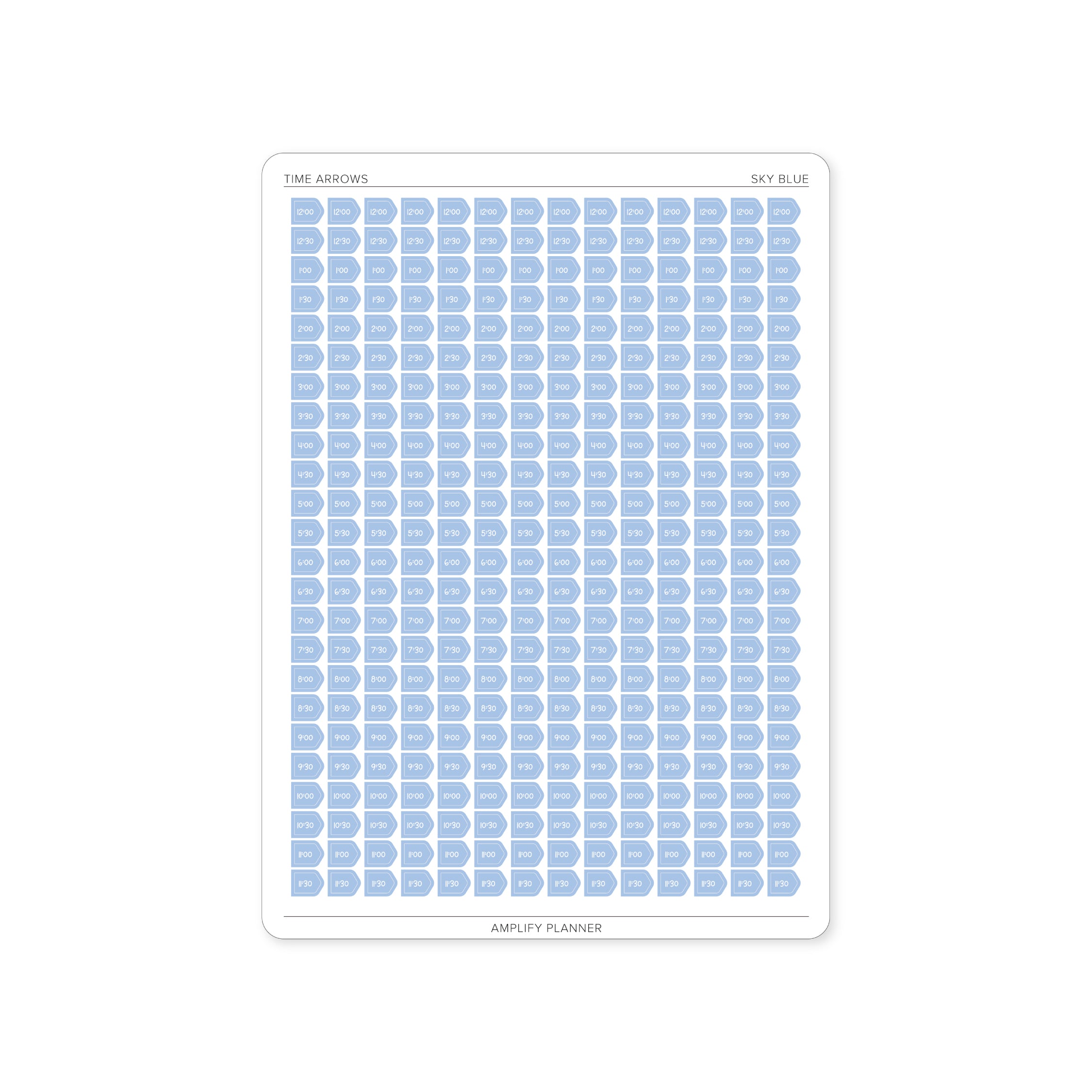 Time Arrow Stickers in Sky Blue color, designed for easy time management in planners, offering 336 stickers for efficient scheduling.