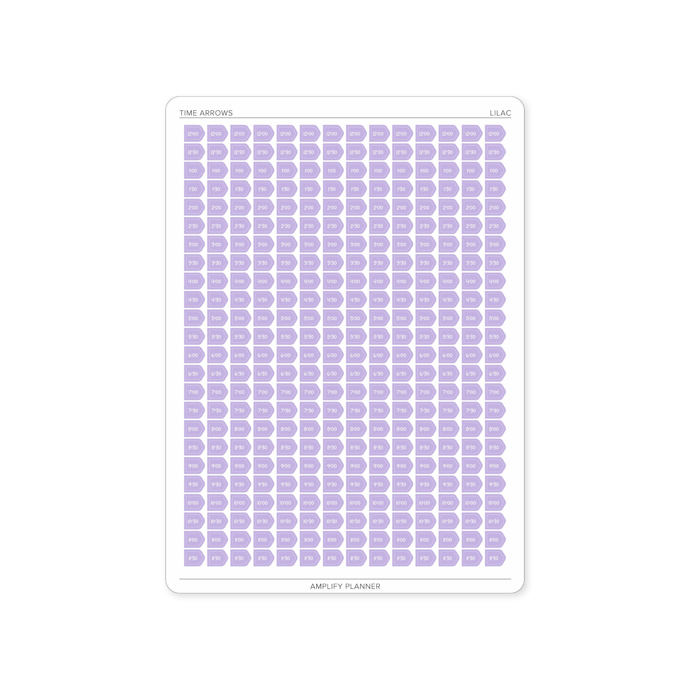 Time Arrow Stickers in Lilac color, enhancing planner aesthetics while providing a functional way to mark time blocks and appointments.