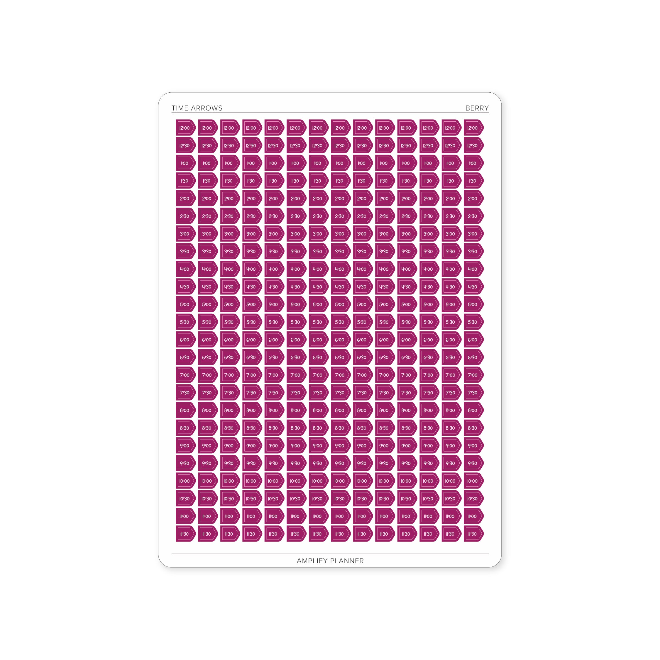 Time Arrow Stickers in Berry color, offering a vibrant way to structure your weekly planner and easily visualize meetings and tasks.