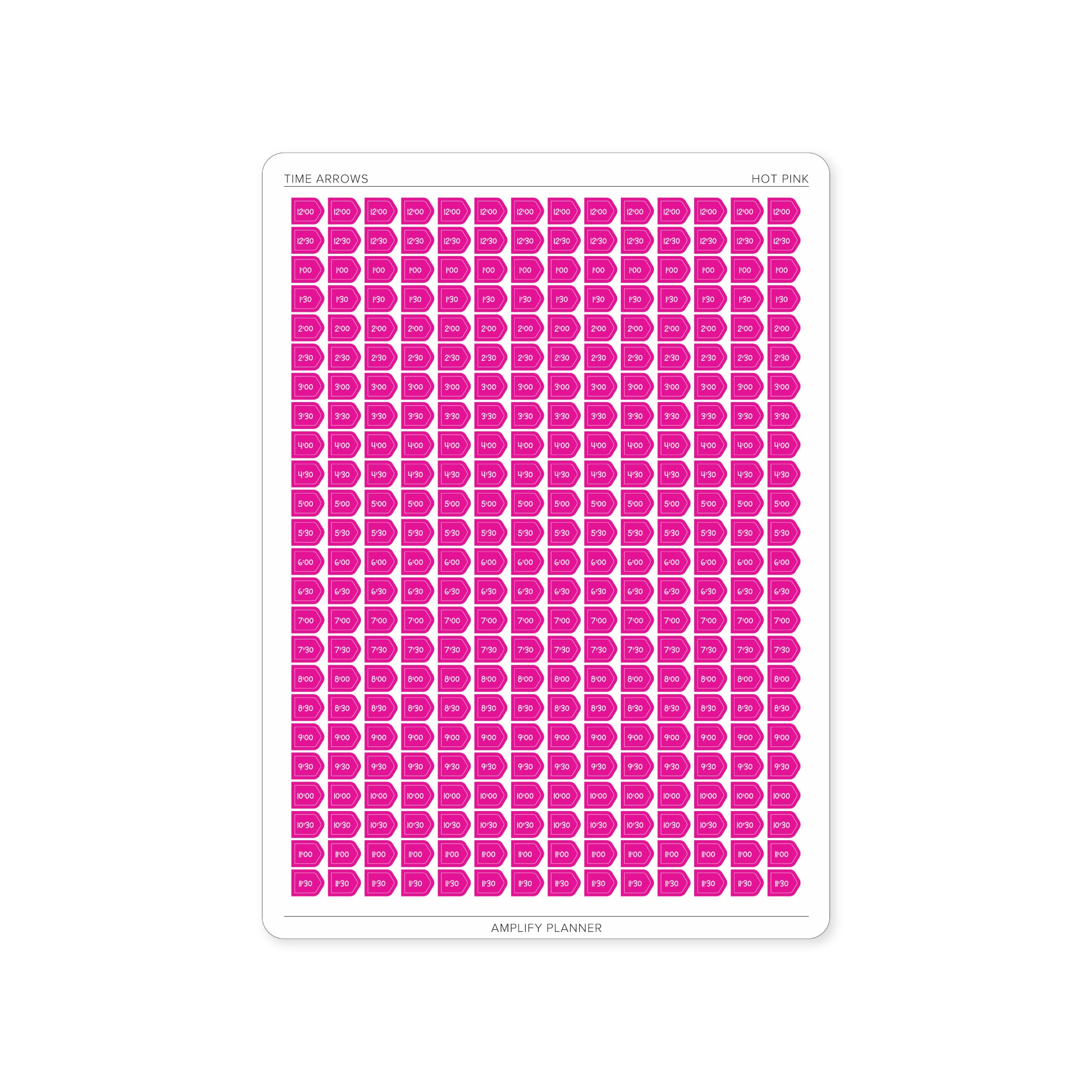 Time Arrow Stickers in Hot Pink color, designed for flexible organization in planners, providing visual clarity for time management.