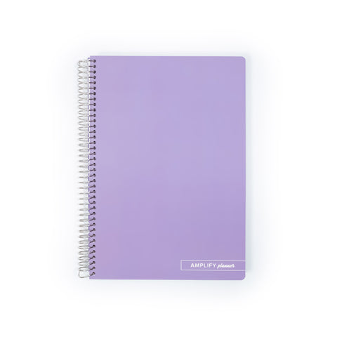 Ube Latte Spiral Notebook by Amplify Planner with a soft-touch lavender cover and spiral binding, perfect for organizing notes and ideas.