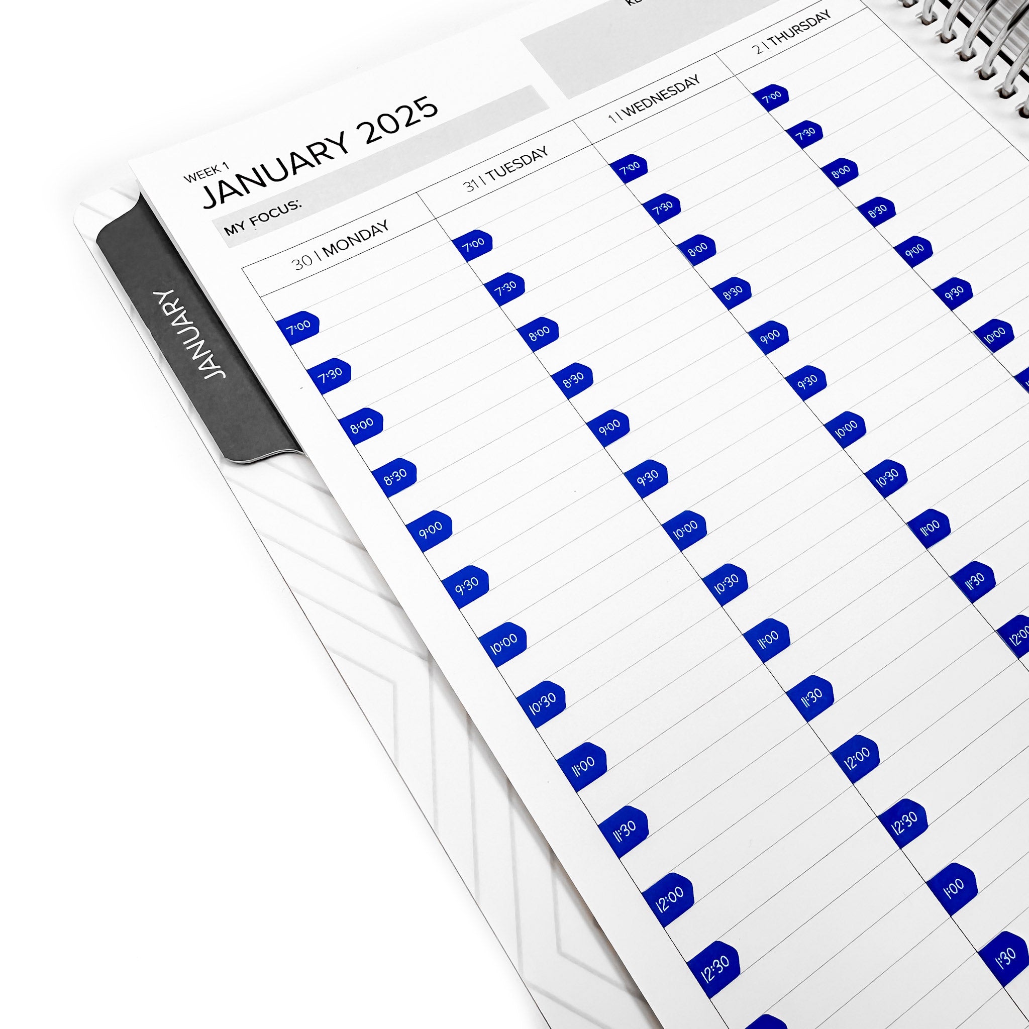 January 2025 weekly planner view with Time Arrow Stickers applied, providing a structured approach to organizing tasks.