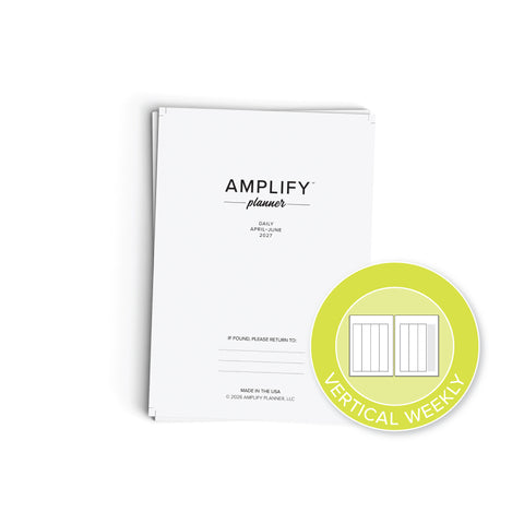Amplify planner with a green circle label on a white background