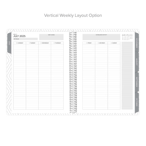 vertical weekly layout pages layout for July 2025-June 2026 weekly Amplify Planner