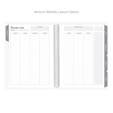Vertical weekly layout in weekly Amplify Planner, January-December 2025.