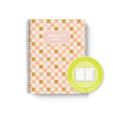 check in weekly Amplify Planner on white background with graphic showing vertical weekly layout option