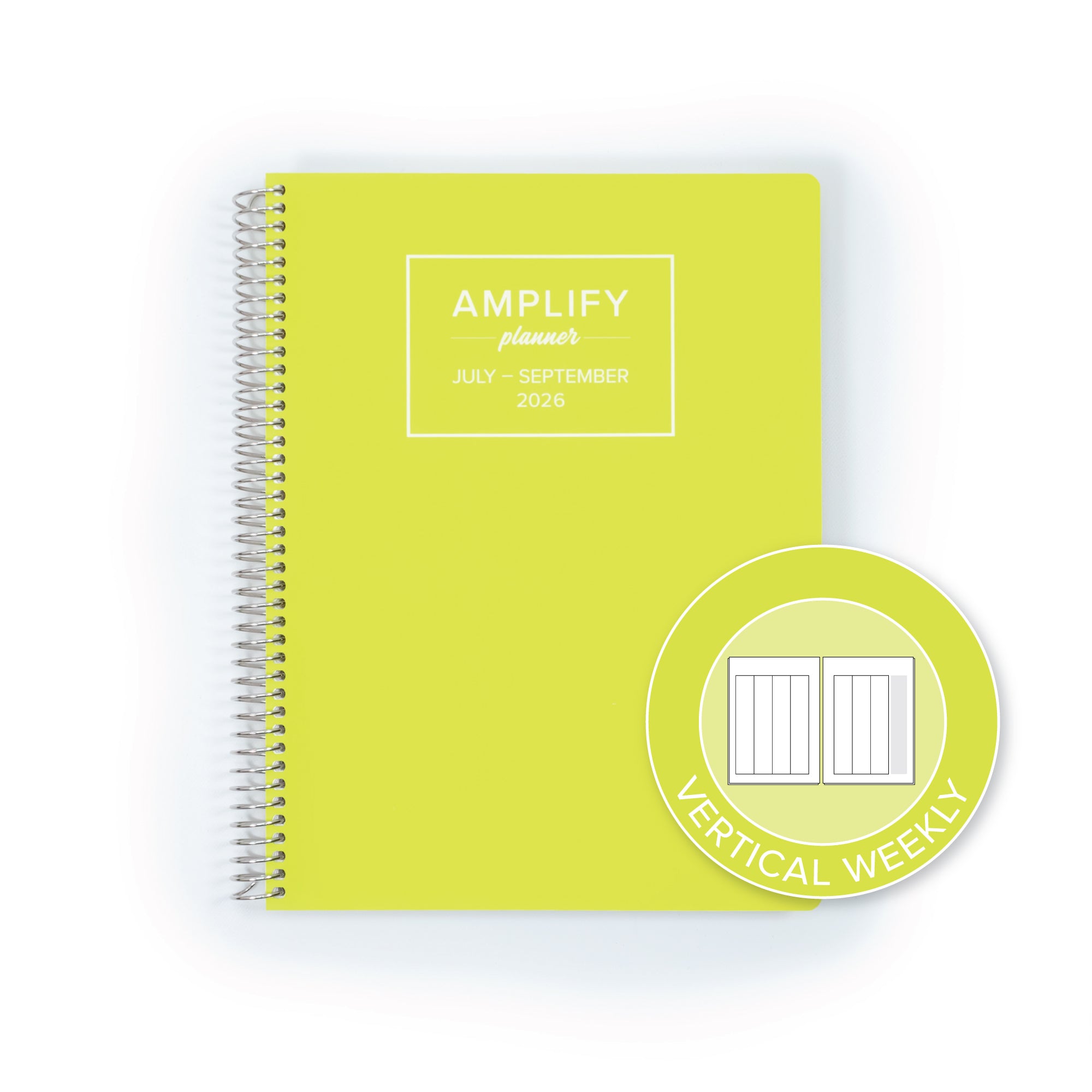 Daily Planner - July-September 2026 - Electric Yuzu showcasing the vertical weekly layout option, ideal for managing schedules.