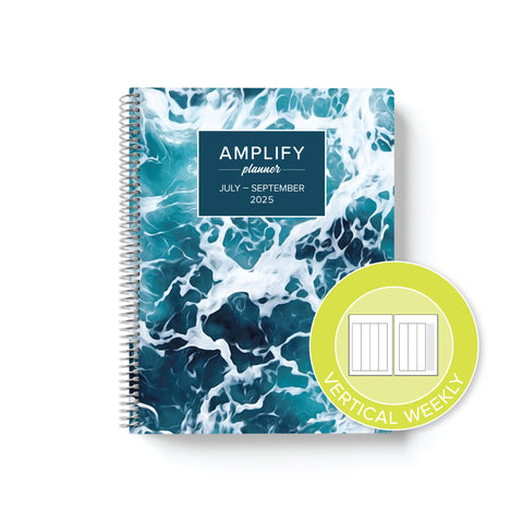 high tide cover with graphic indicating vertical weekly layout option in Q3 2025 daily Amplify Planner