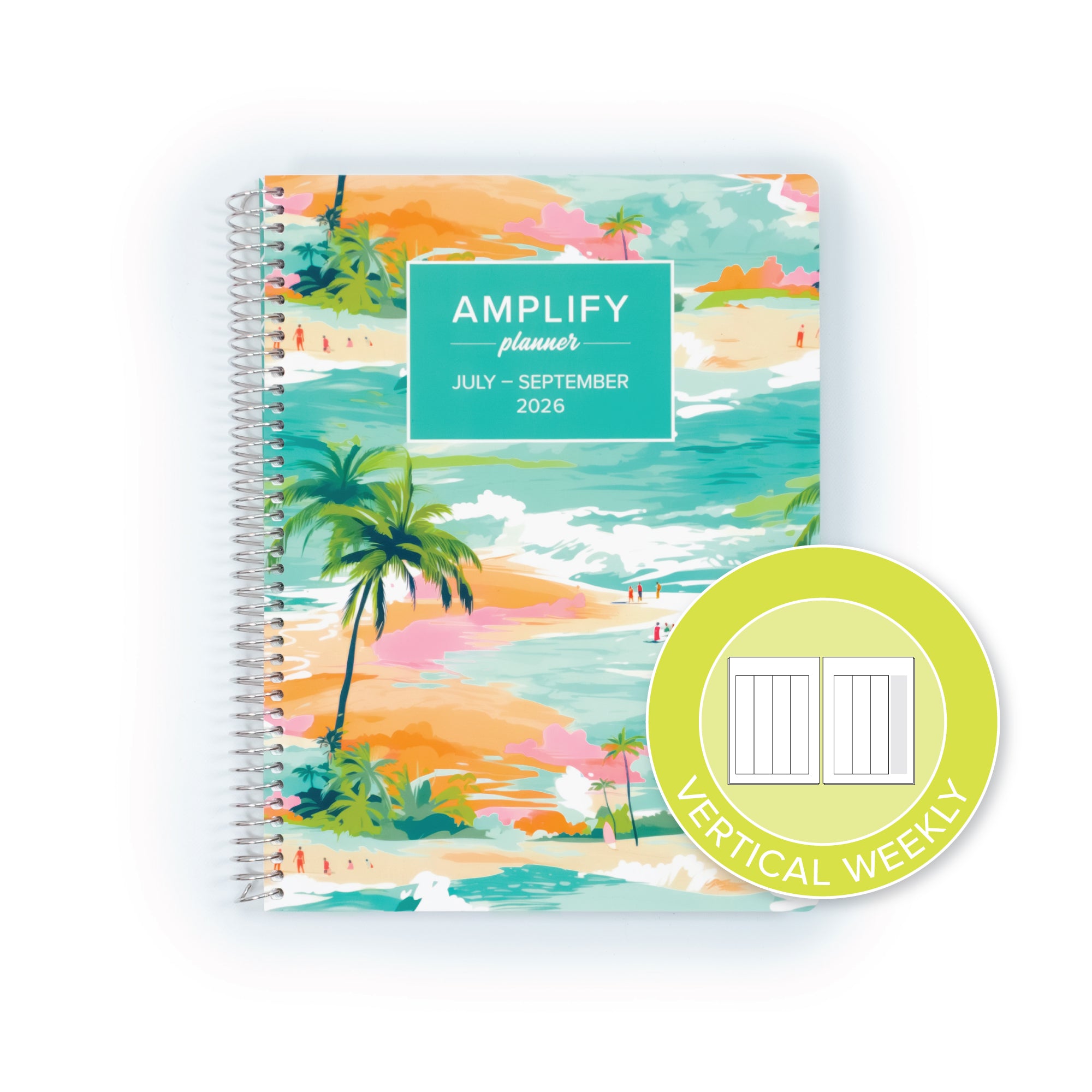 Highlighting the Daily Planner - July-September 2026 - Island Afternoons featuring a vertical weekly layout indicator. A colorful planner designed to enhance your summer organization and productivity.