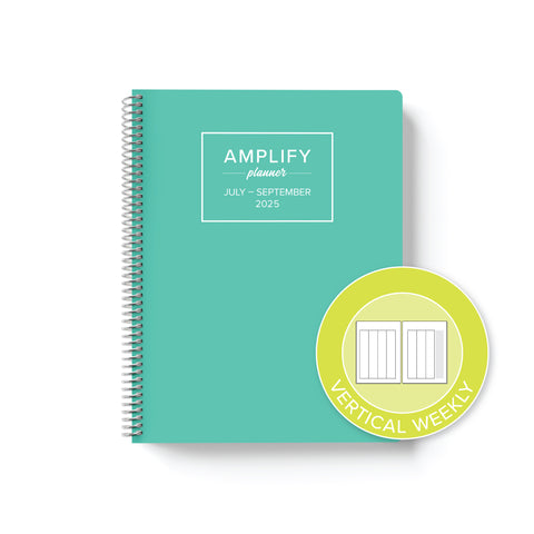 mermaid splash cover with graphic indicating vertical weekly layout option in Q3 2025 daily Amplify Planner