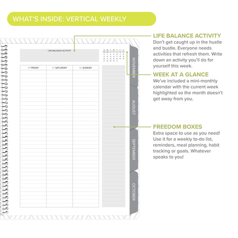right side of vertical weekly layout with text callouts in weekly july 2025-june 2026 july start Amplify Planner for detailed planning