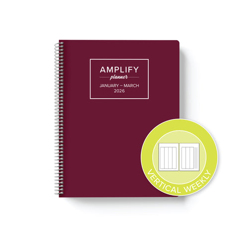 Daily Planner - January-March 2026 - This Is Maroon, displaying a vertical weekly layout symbol on the front cover.