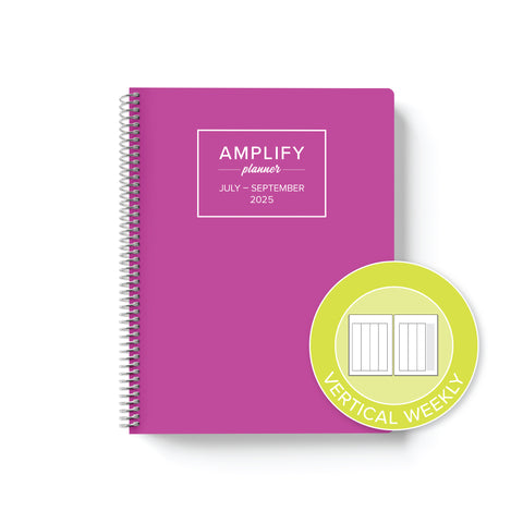 wild fuchsia cover with graphic indicating vertical weekly layout option in Q3 2025 daily Amplify Planner