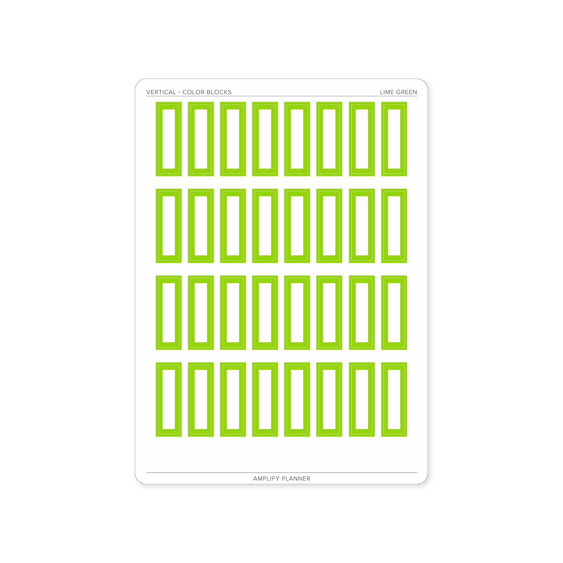 Color Blocks - Vertical Weekly Layout stickers in lime green, offering a pop of color for your planner.