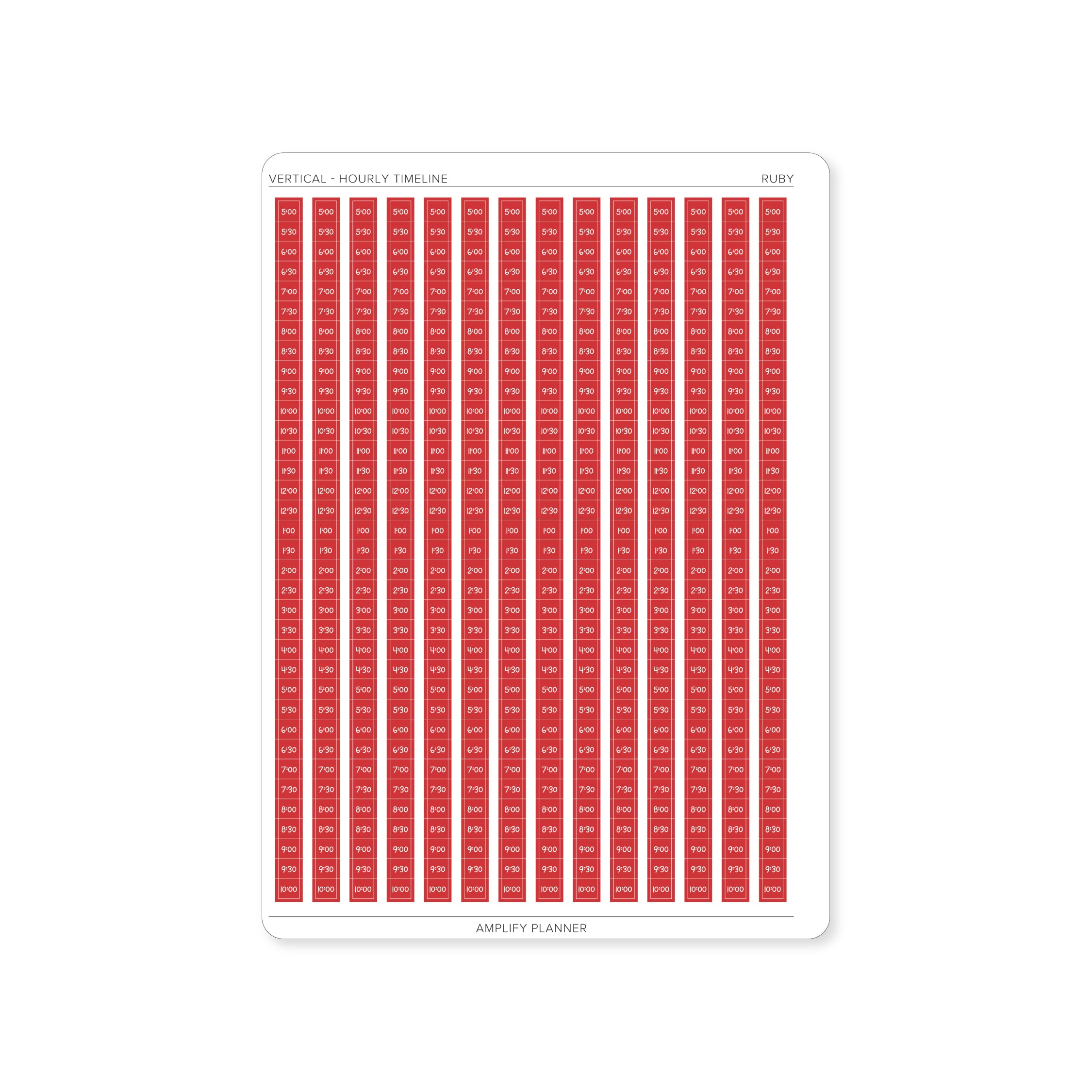 Ruby Hourly Timeline Stickers in a vertical weekly layout for organized planning.