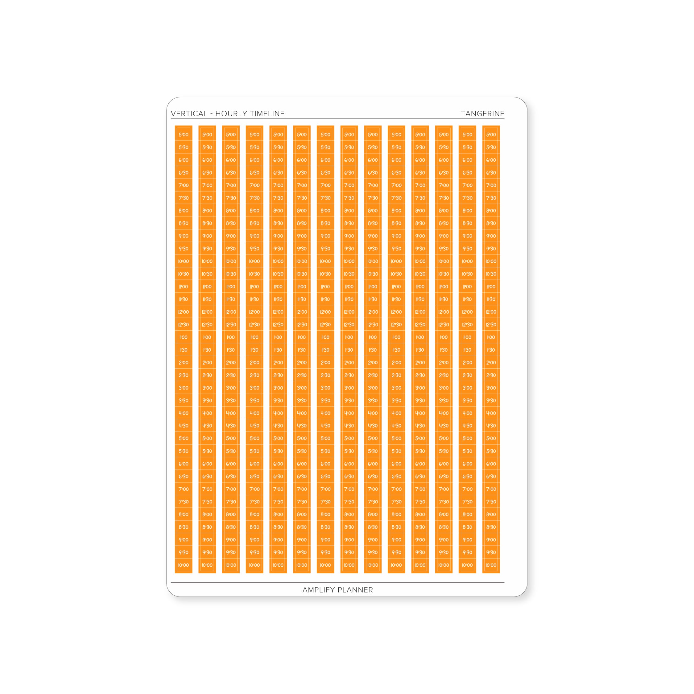 Tangerine Hourly Timeline Stickers designed for flexibility in a vertical weekly layout.