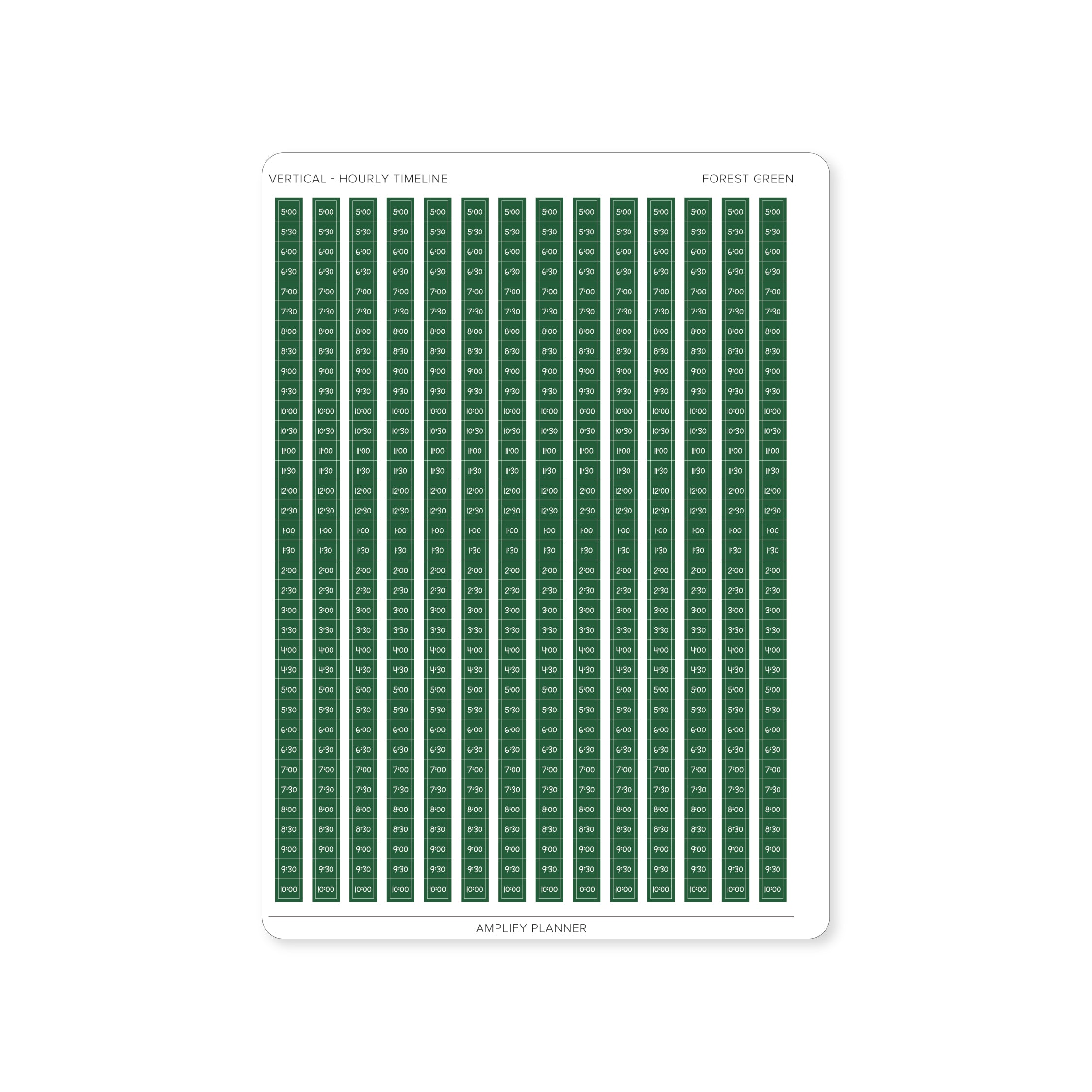 Forest Green Hourly Timeline Stickers to add a natural touch to your weekly planner.