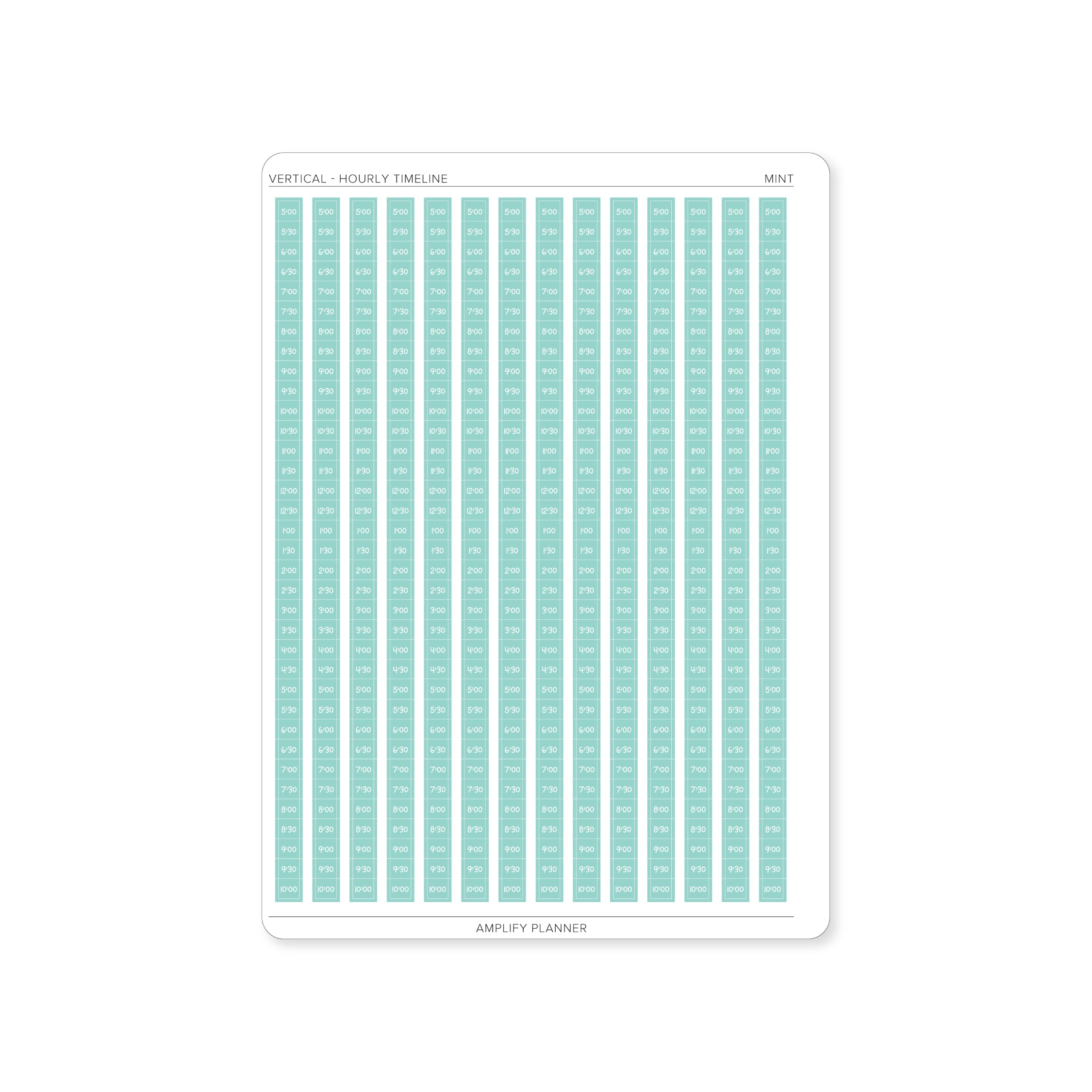 Mint Hourly Timeline Stickers for fresh and customizable weekly planning.