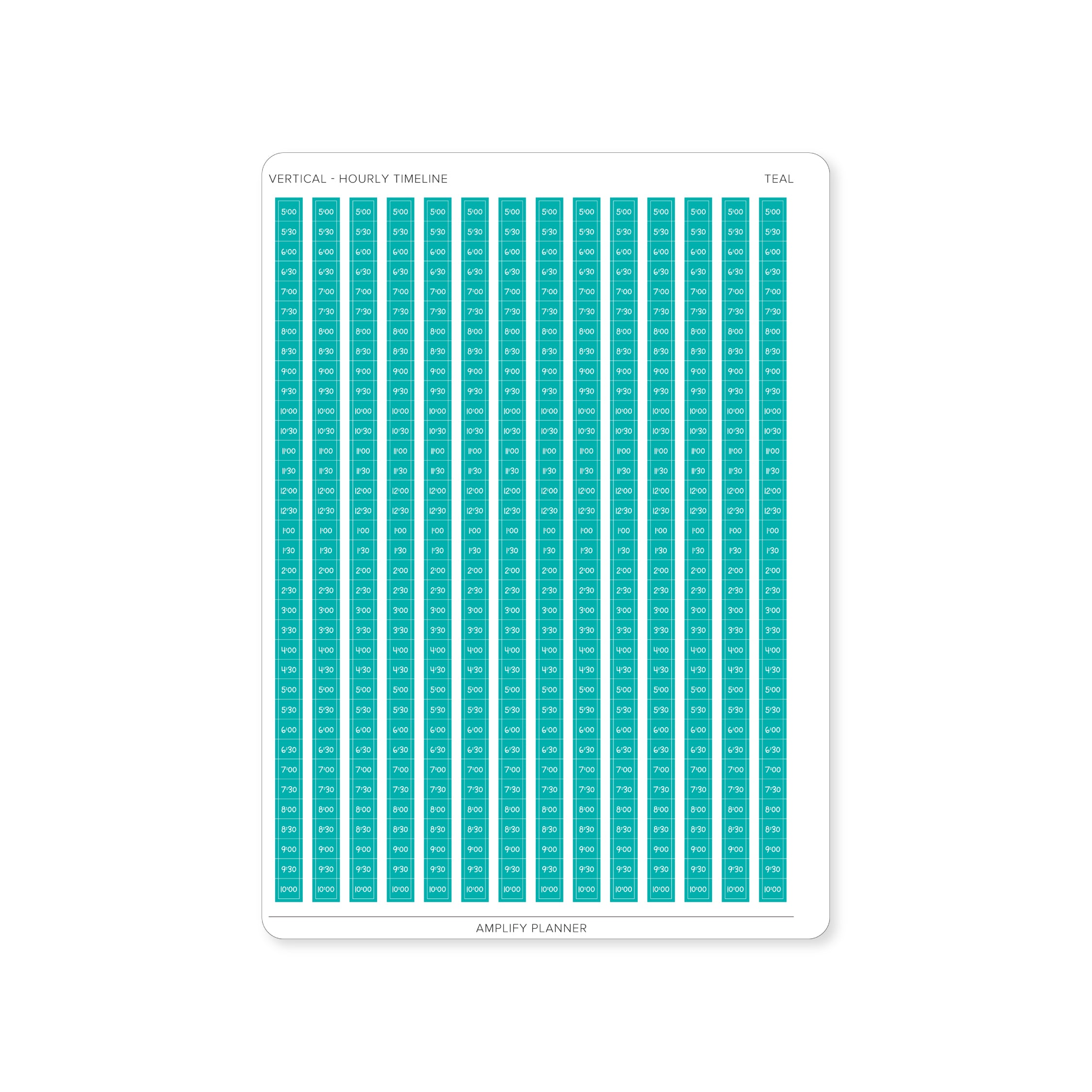 Teal Hourly Timeline Stickers designed to fit perfectly in your vertical weekly layout.