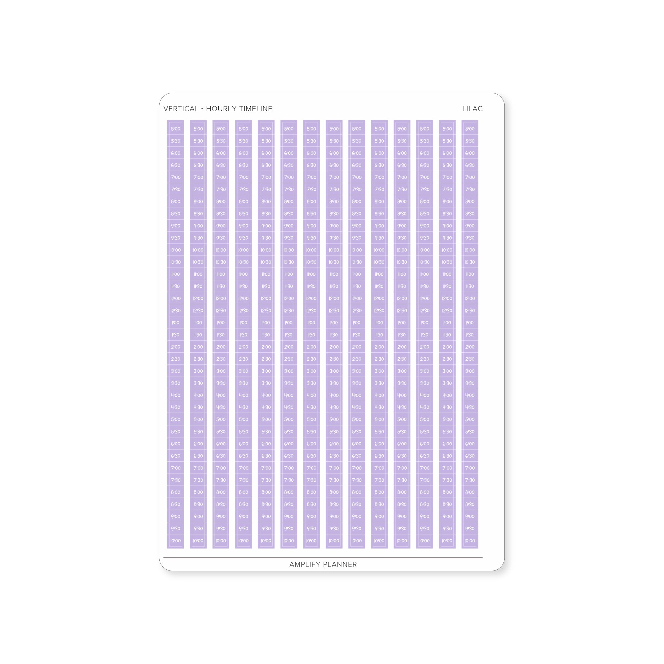 Lilac Hourly Timeline Stickers that add a soft touch to your vertical weekly layout.