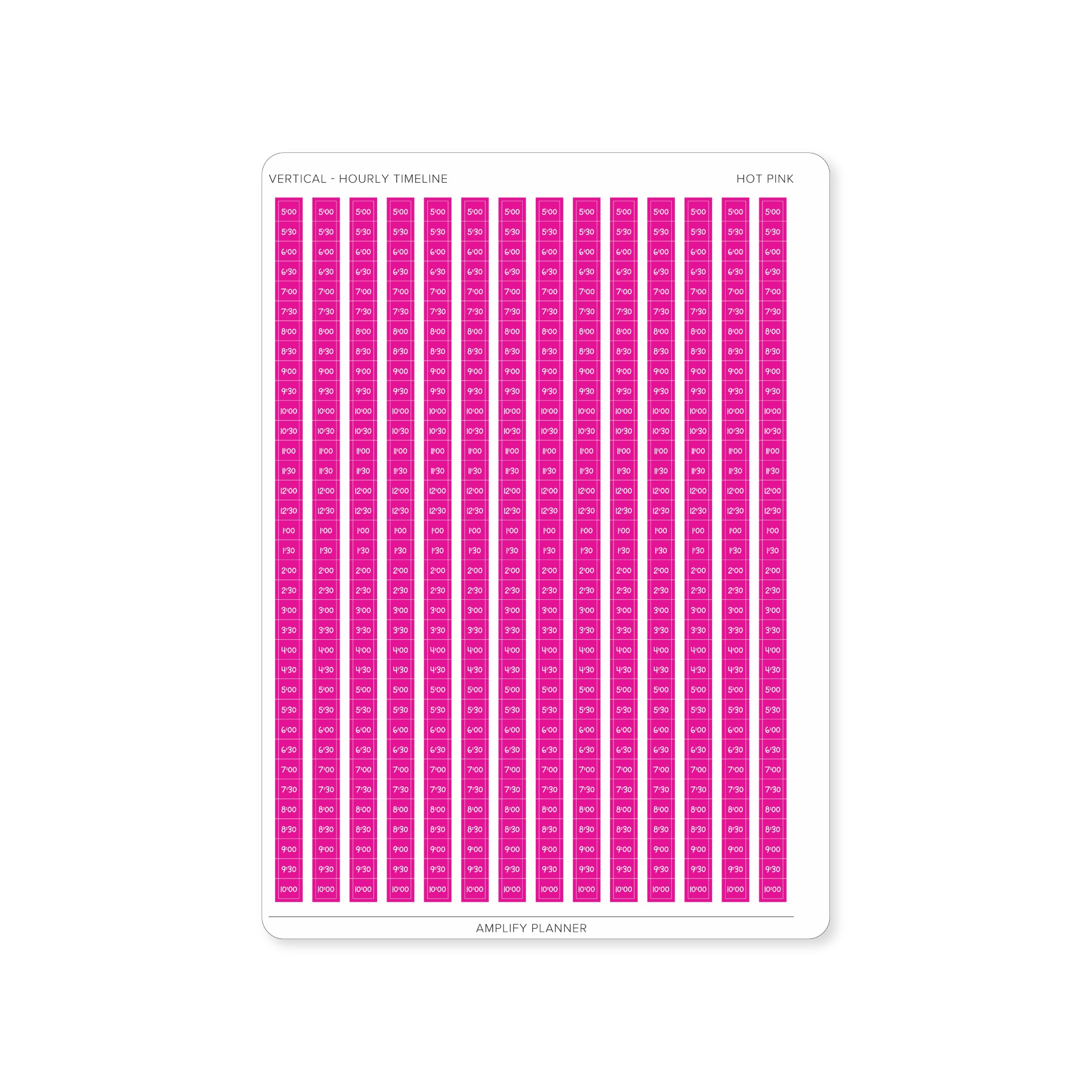 Hot Pink Hourly Timeline Stickers that energize your vertical weekly layout.