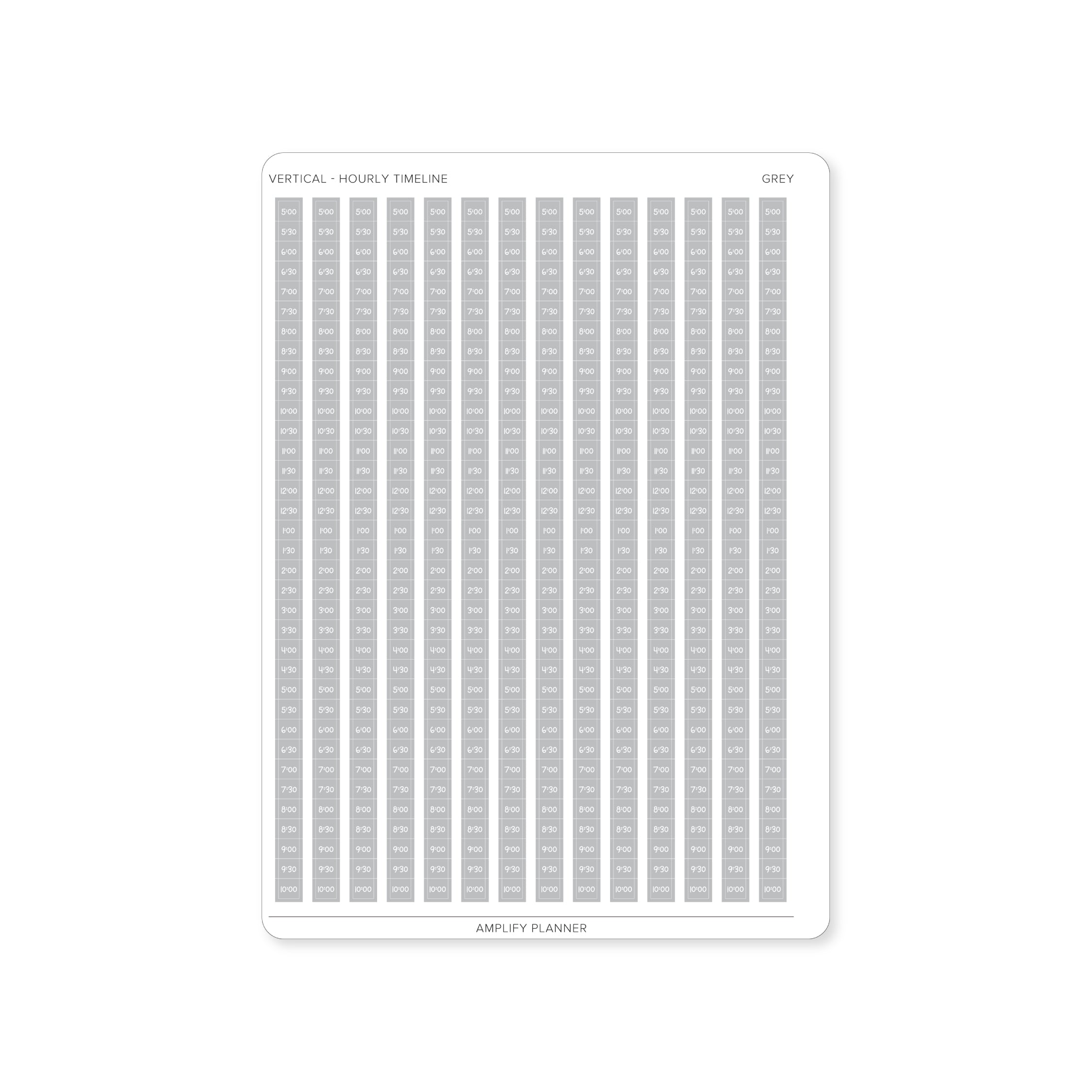 Grey Hourly Timeline Stickers for a modern and minimalist approach in your weekly planner.