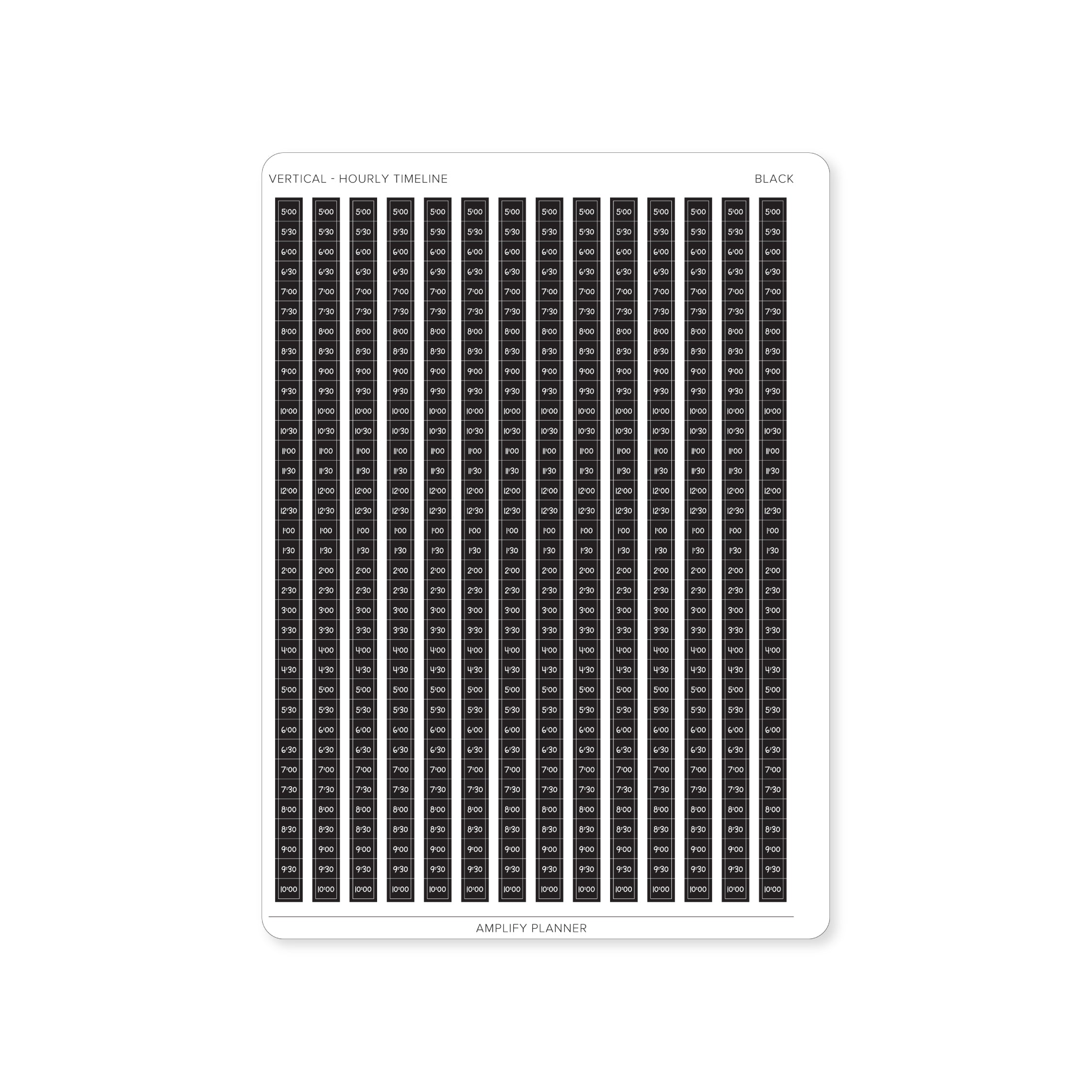 Black Hourly Timeline Stickers that provide a classic, versatile option for weekly organization.