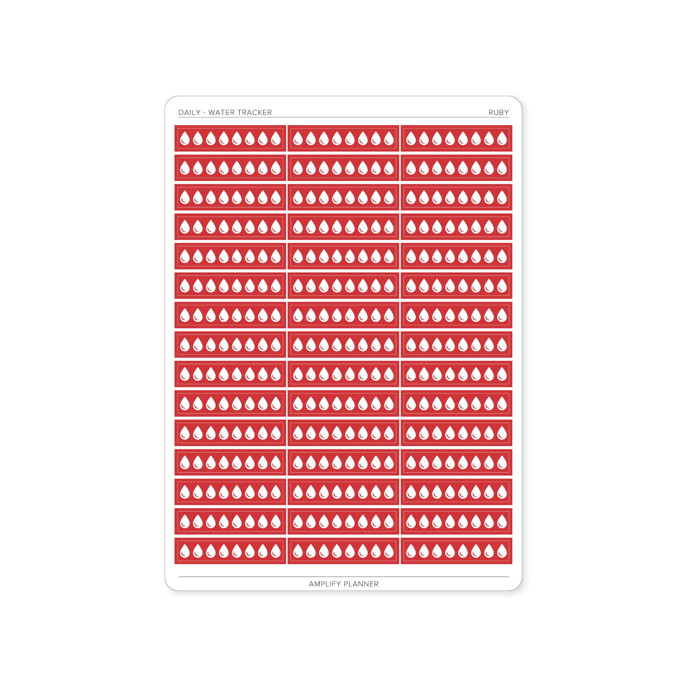 Water Tracker Stickers in ruby color, designed for daily layout to help visualize hydration goals.