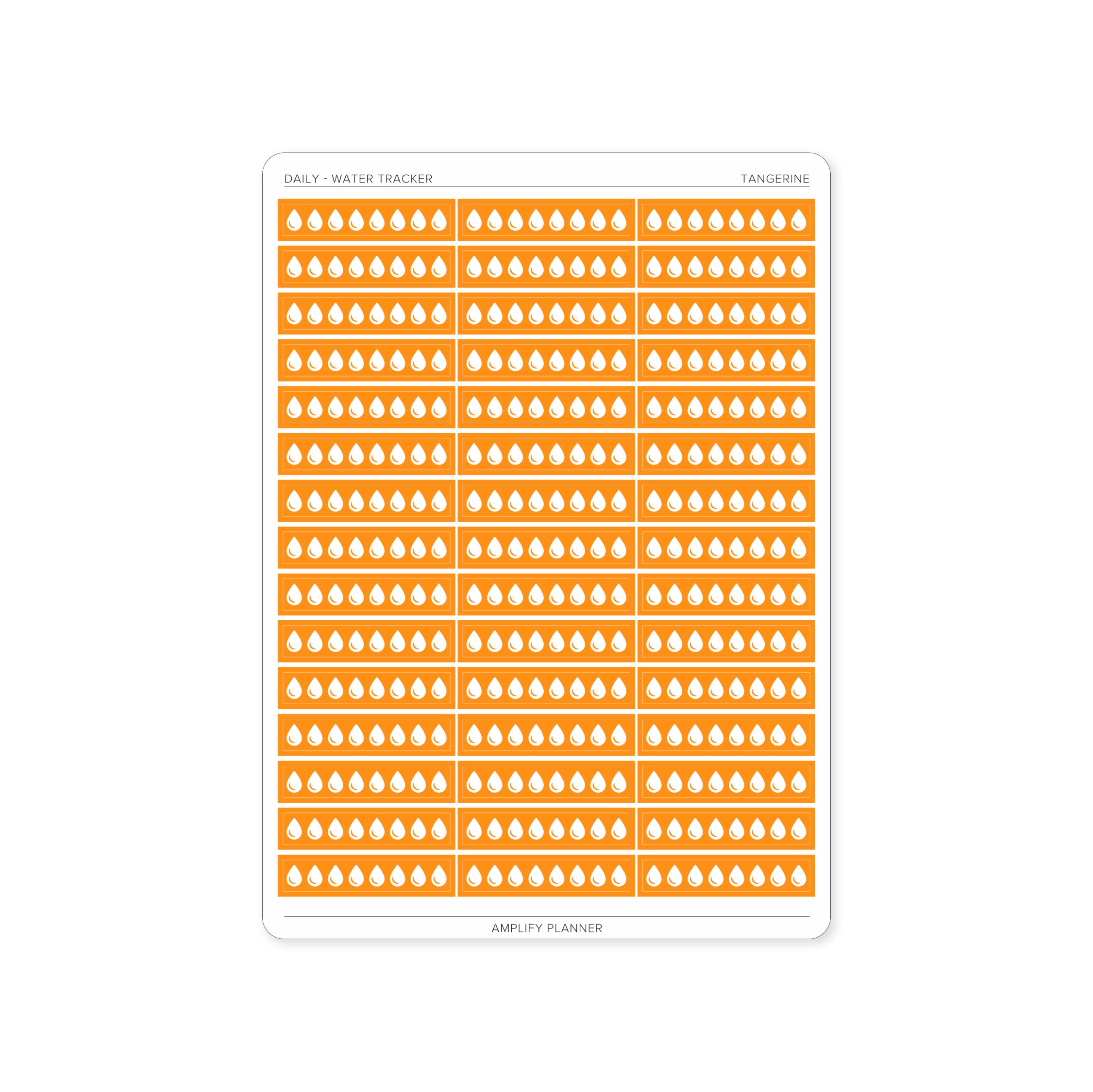 Water Tracker Stickers in tangerine color, perfect for tracking daily water intake in planners.