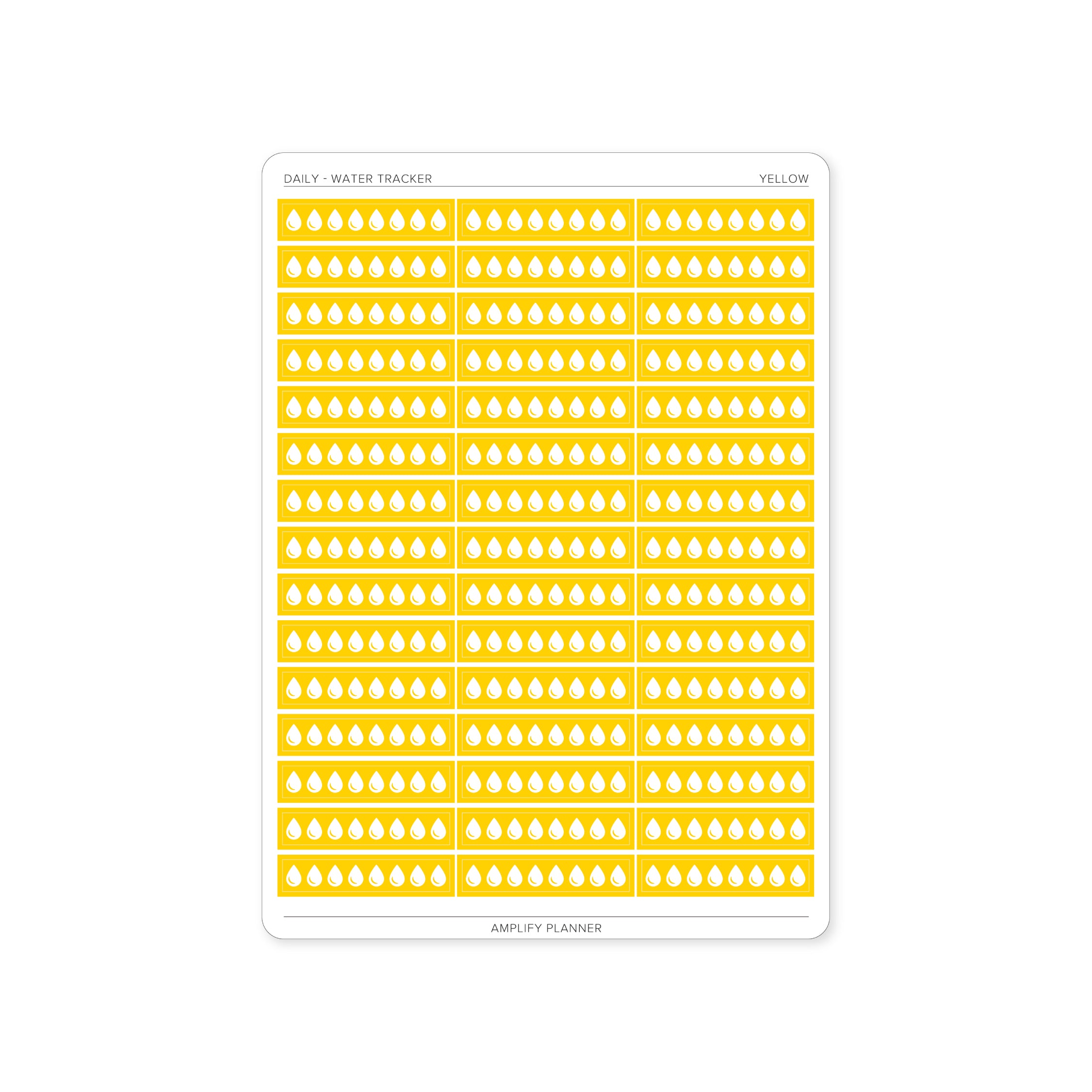 Bright yellow Water Tracker Stickers, ideal for setting hydration reminders in your daily layout.
