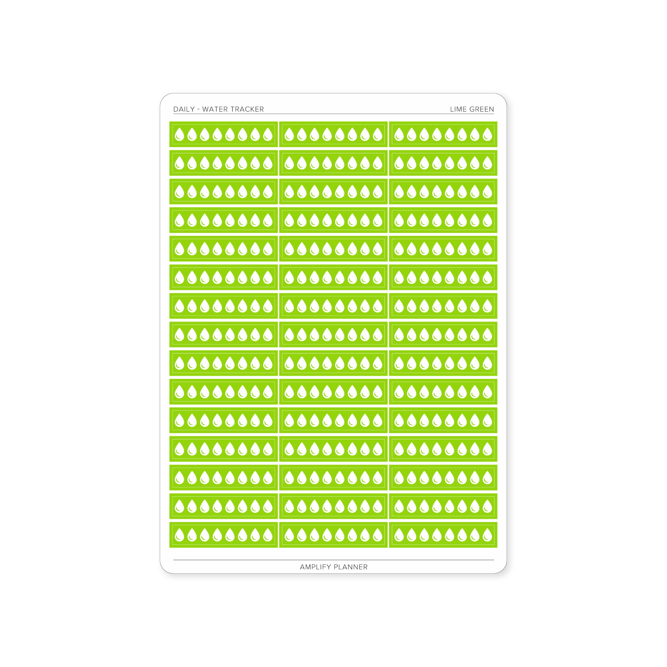 Lime green Water Tracker Stickers, crafted to fit seamlessly into your planner's daily layout.