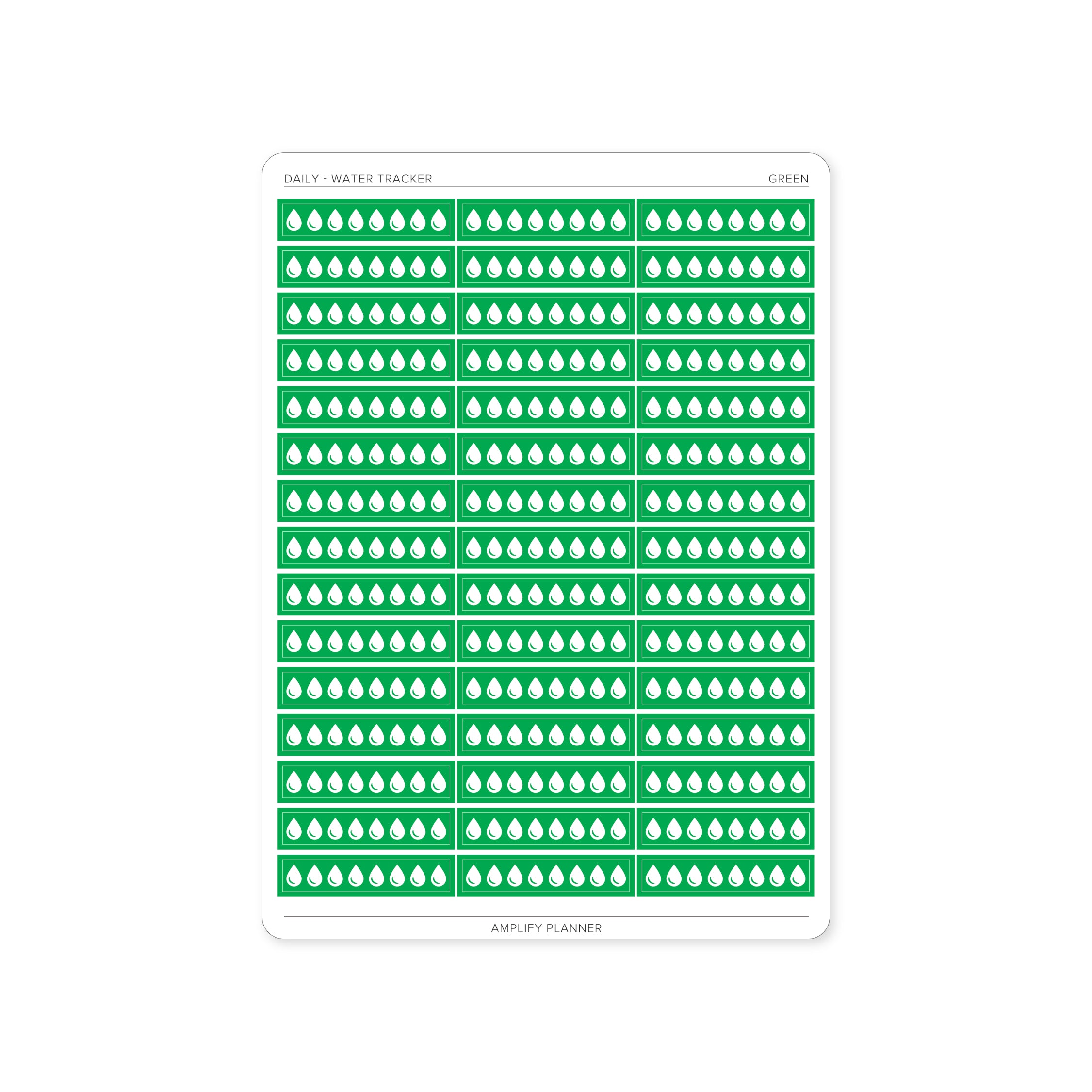 Refreshing green Water Tracker Stickers made for effective hydration tracking in daily planning.