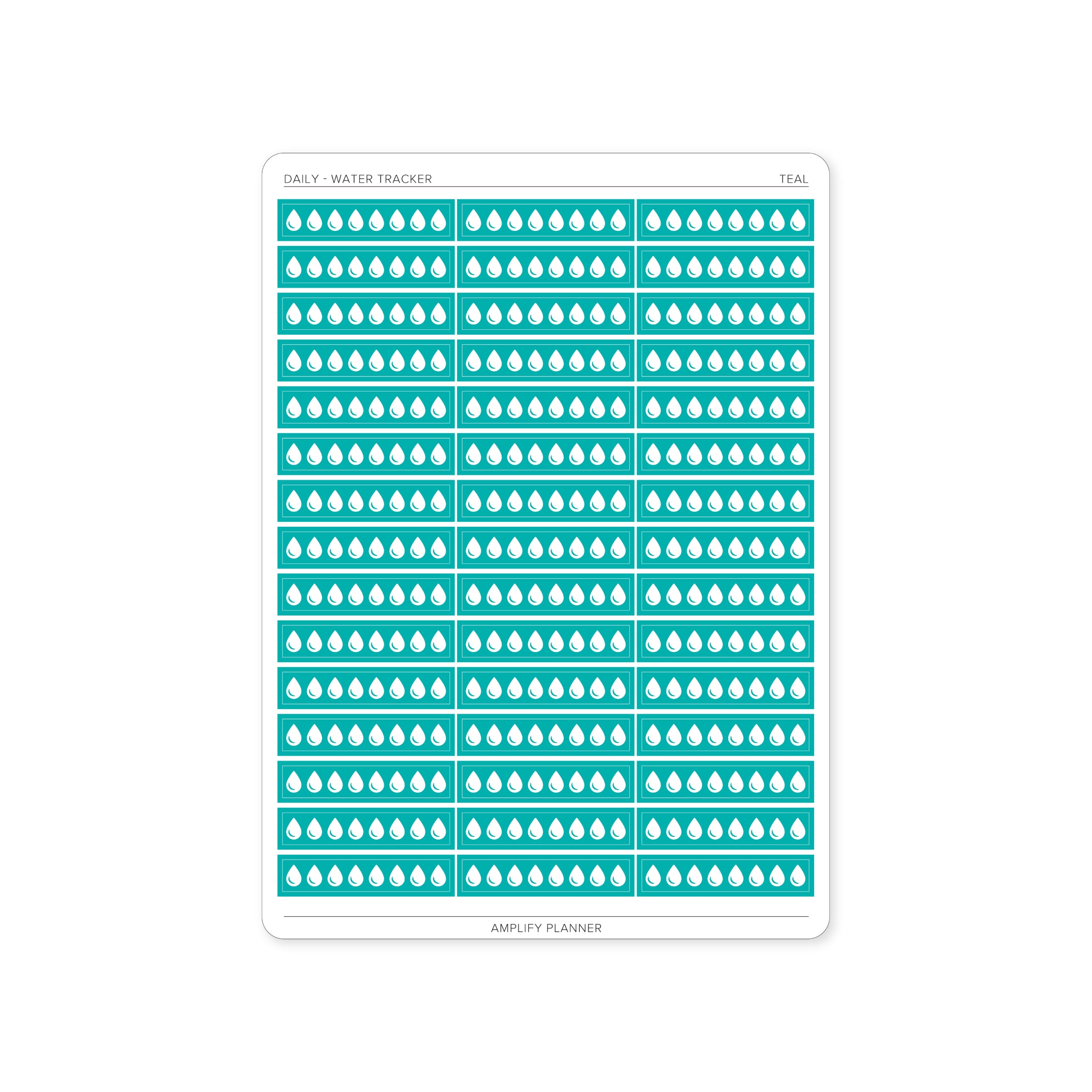 Teal Water Tracker Stickers, perfect for incorporating vibrant hydration tracking into your planner.