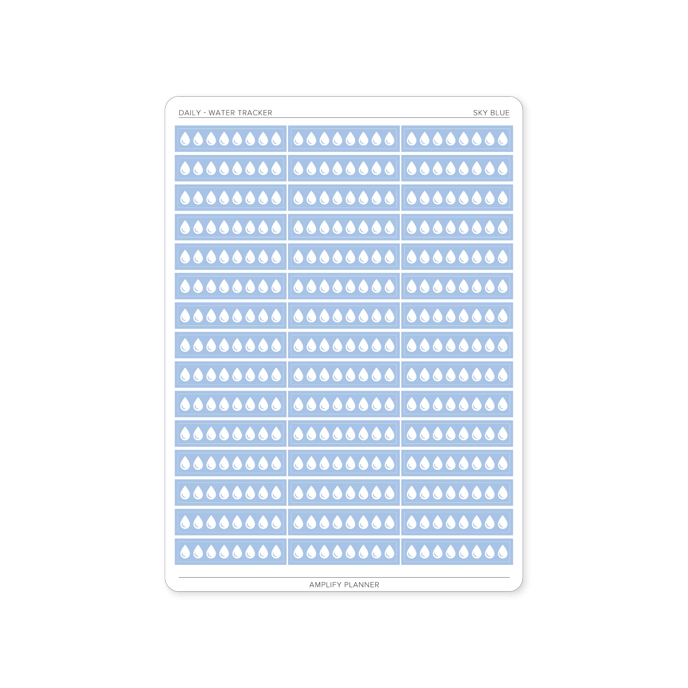 Sky blue Water Tracker Stickers ideal for daily hydration tracking in your planning routine.