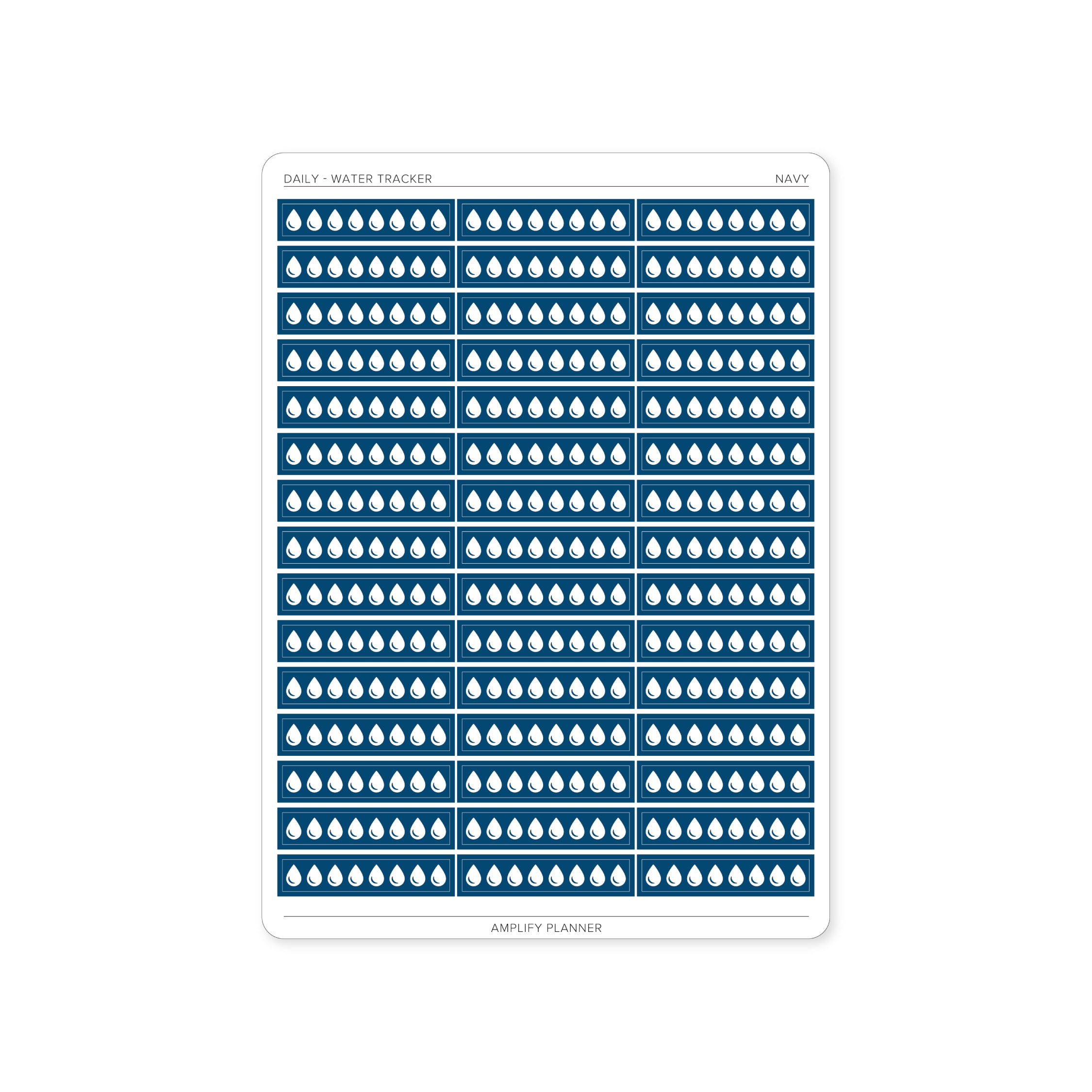 Navy Water Tracker Stickers designed for easy tracking of hydration in your daily planner.