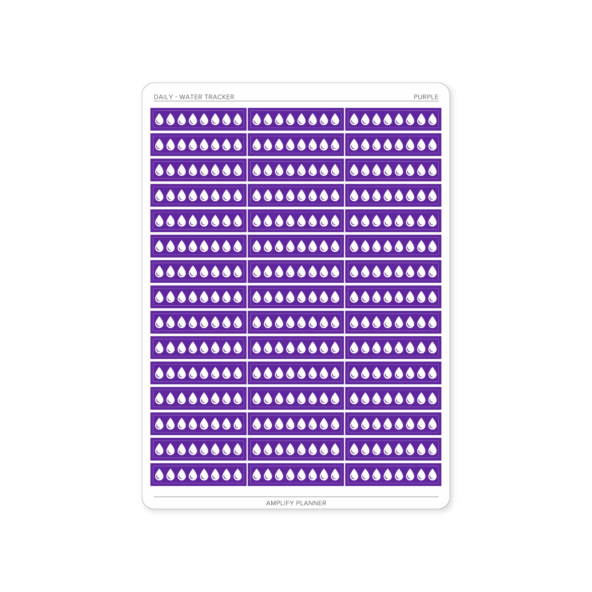 Purple Water Tracker Stickers that effortlessly fit into your planner for daily hydration awareness.