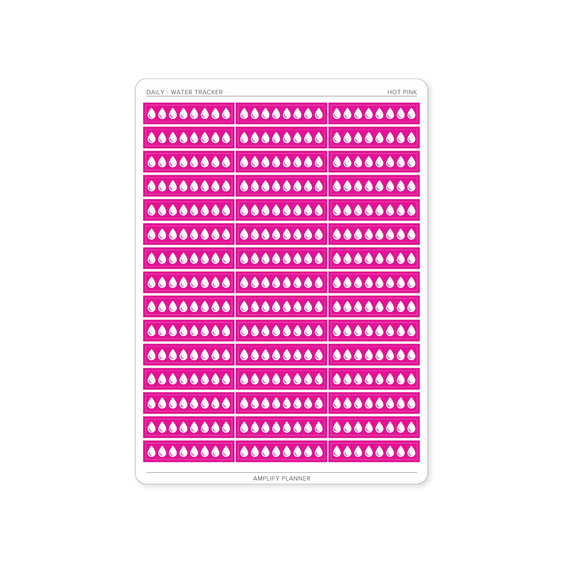 Hot pink Water Tracker Stickers, added vibrancy for tracking hydration in your daily planner.