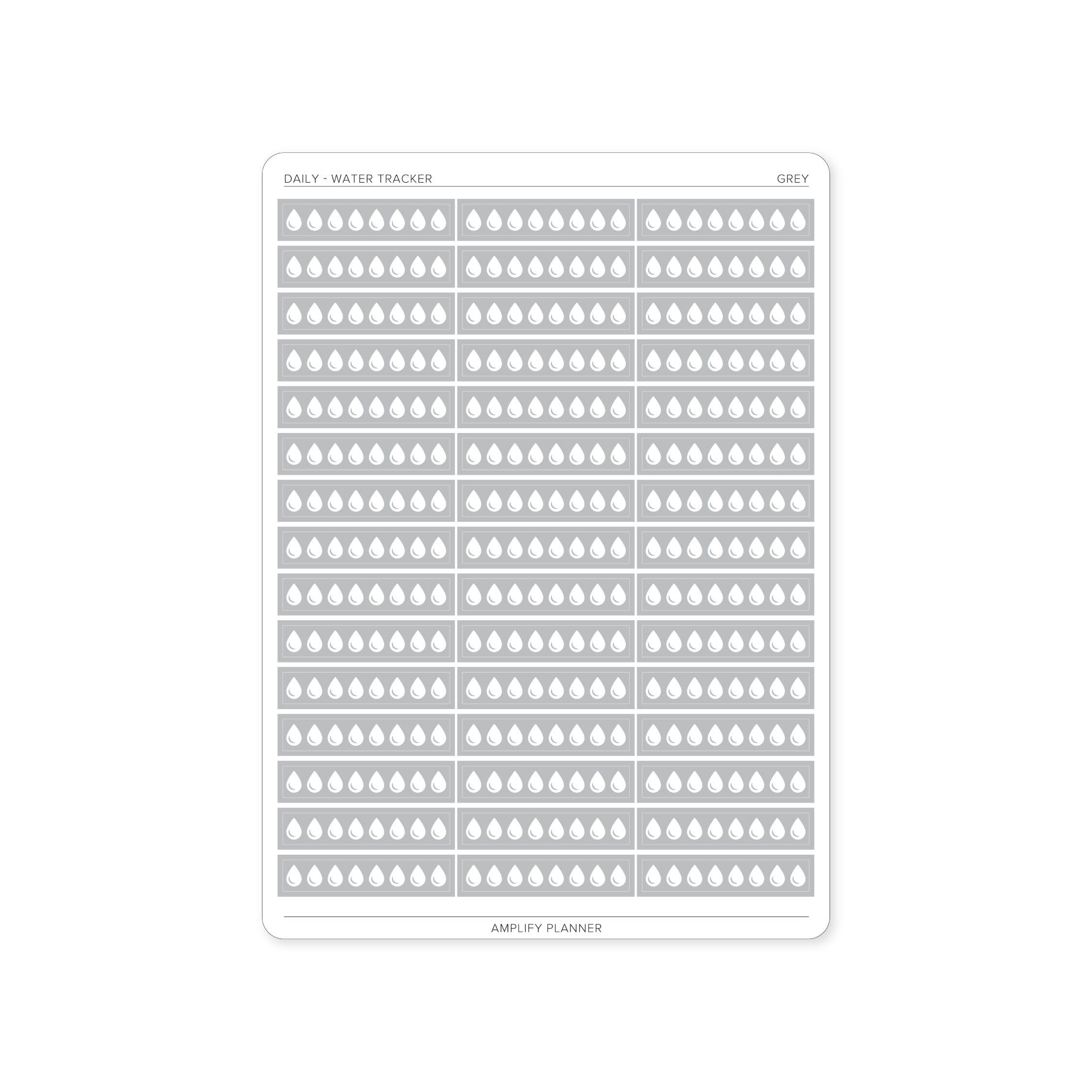Grey Water Tracker Stickers designed for simple and stylish hydration tracking in your planner.