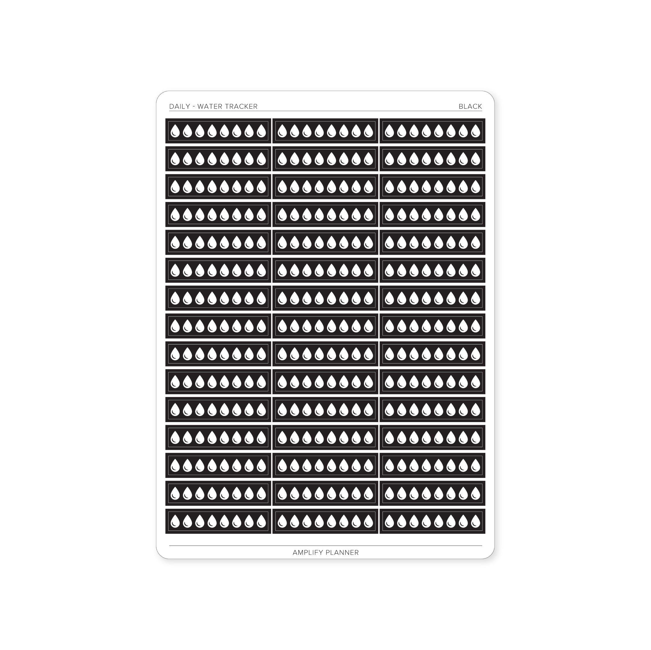 Black Water Tracker Stickers that provide a classic look for daily hydration goals in your layout.