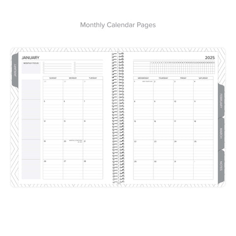 Monthly calendar layout in daily Amplify Planner, Q1 2025.
