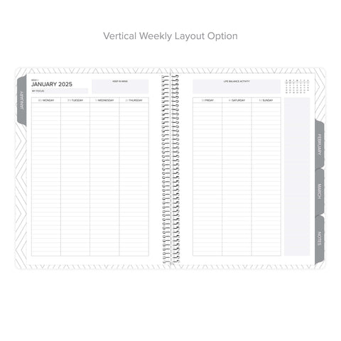 Vertical weekly layout for comprehensive scheduling in daily Q1 2025 Amplify Planner.